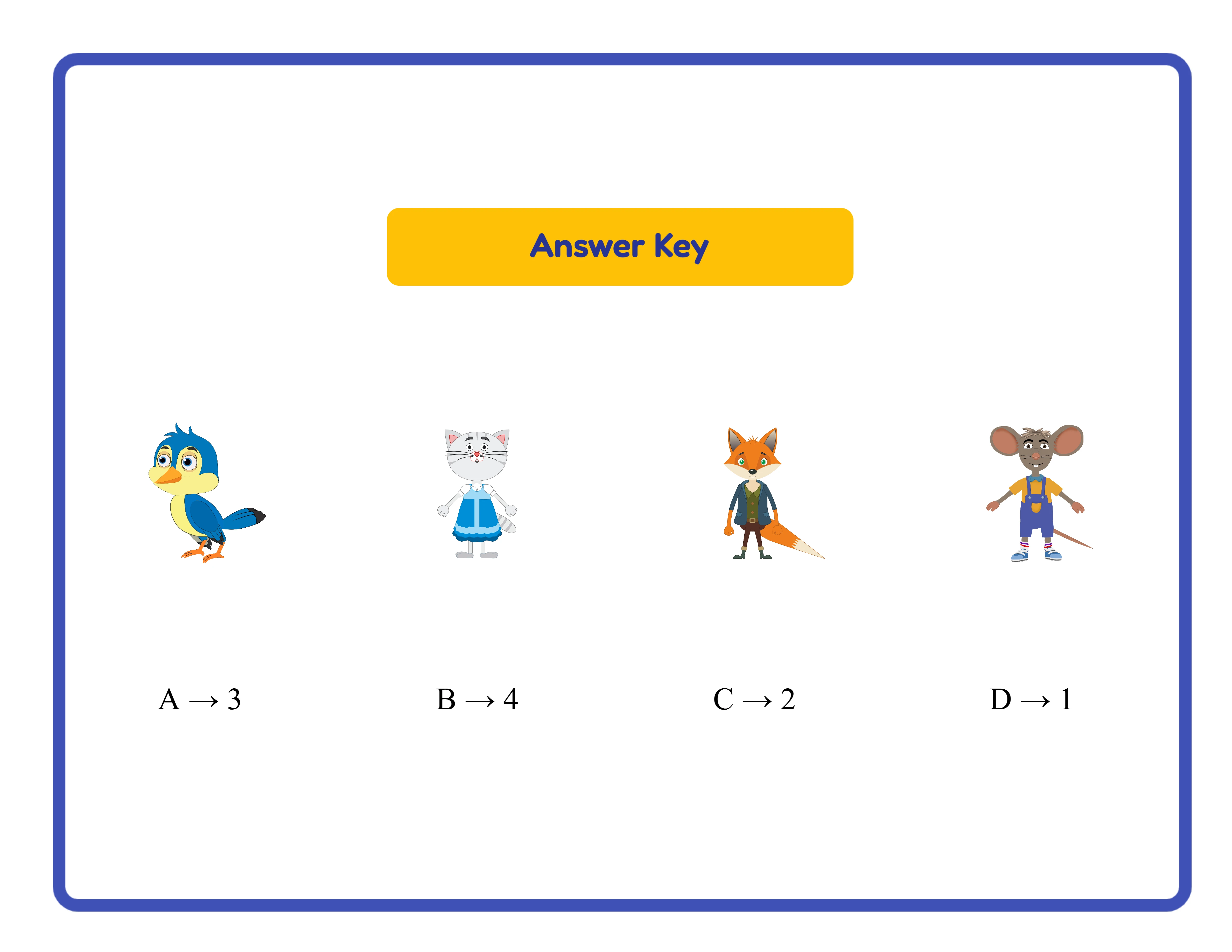 Shadow match answer key showing original images with silhouettes and correct letter-to-number match labels