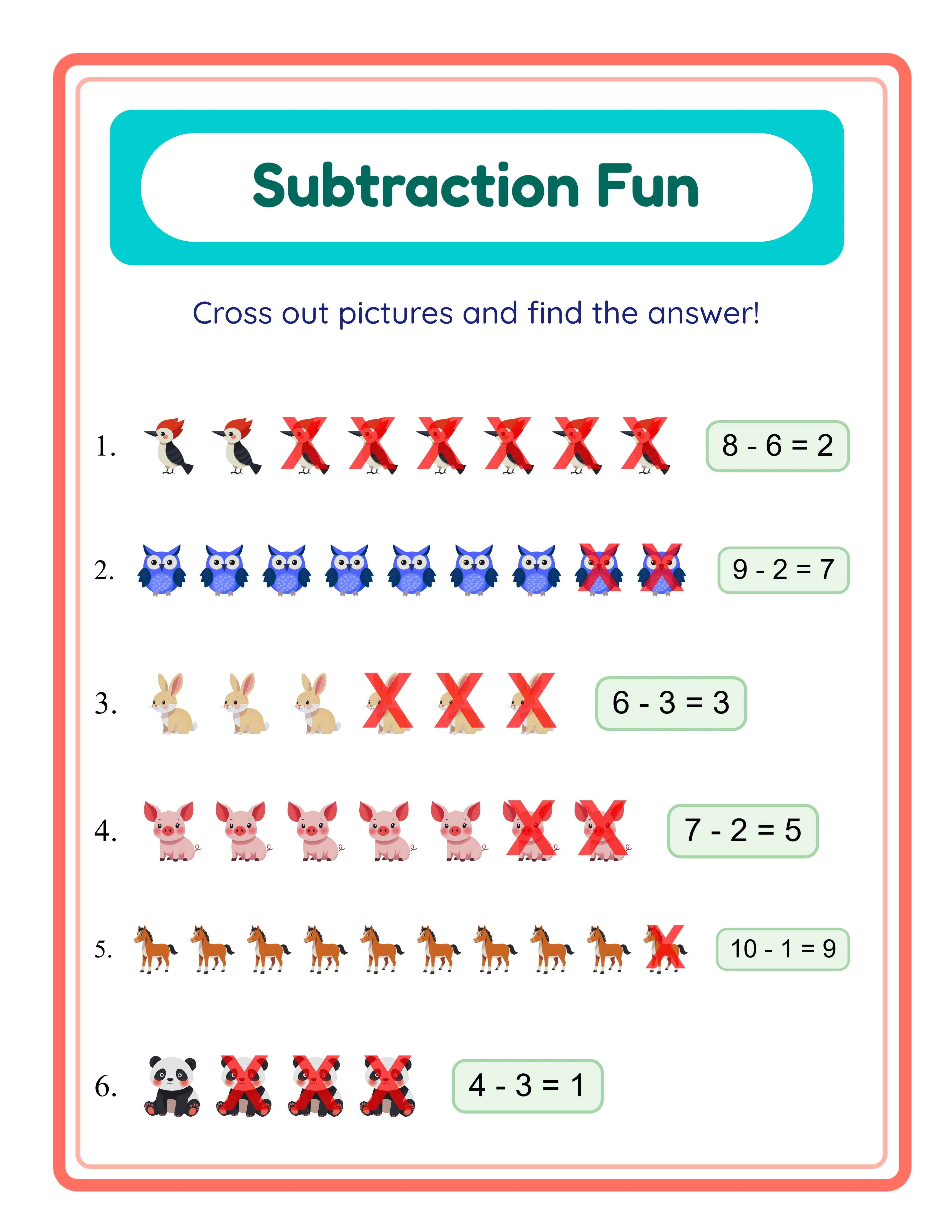 Subtraction answer key — all solutions