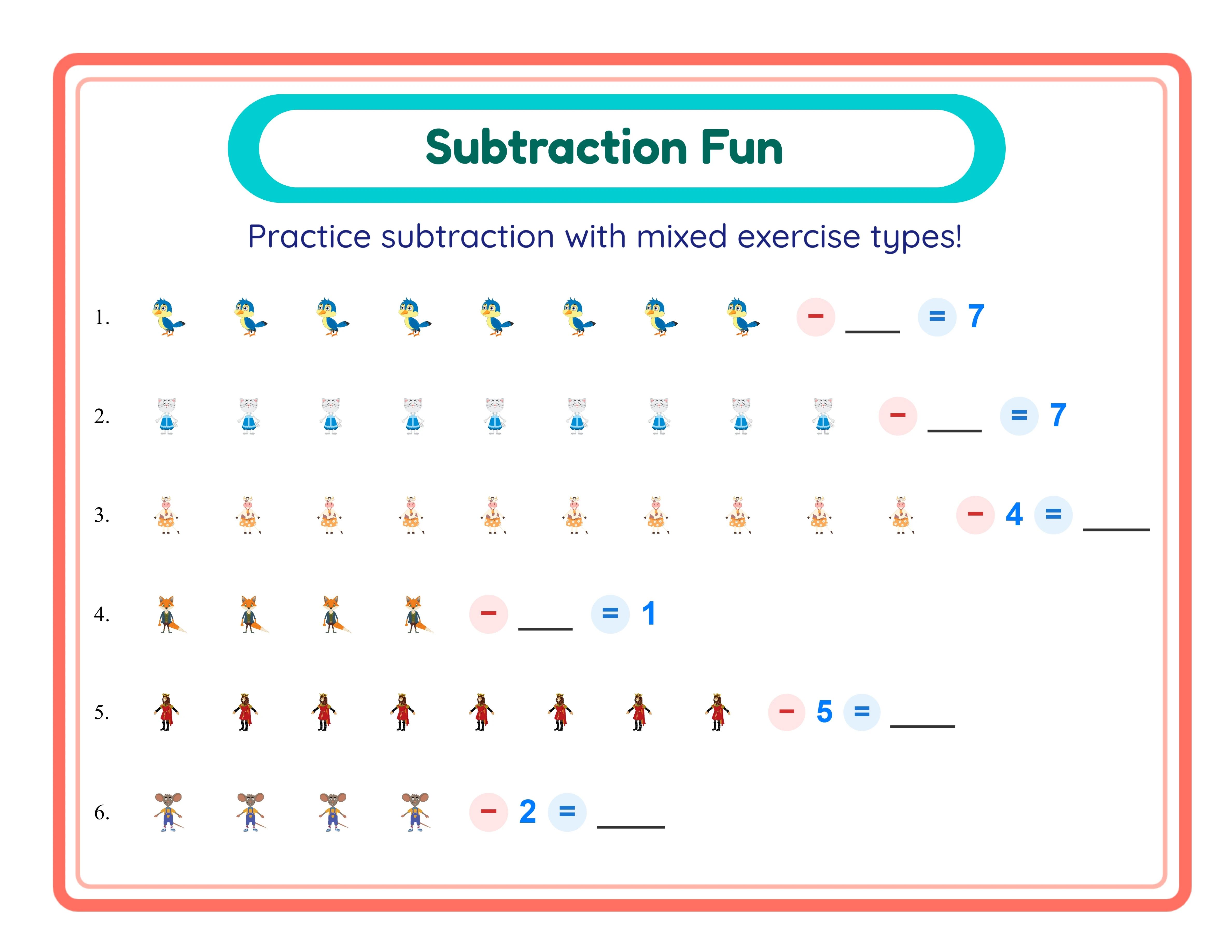 Expert subtraction — multiple problem formats