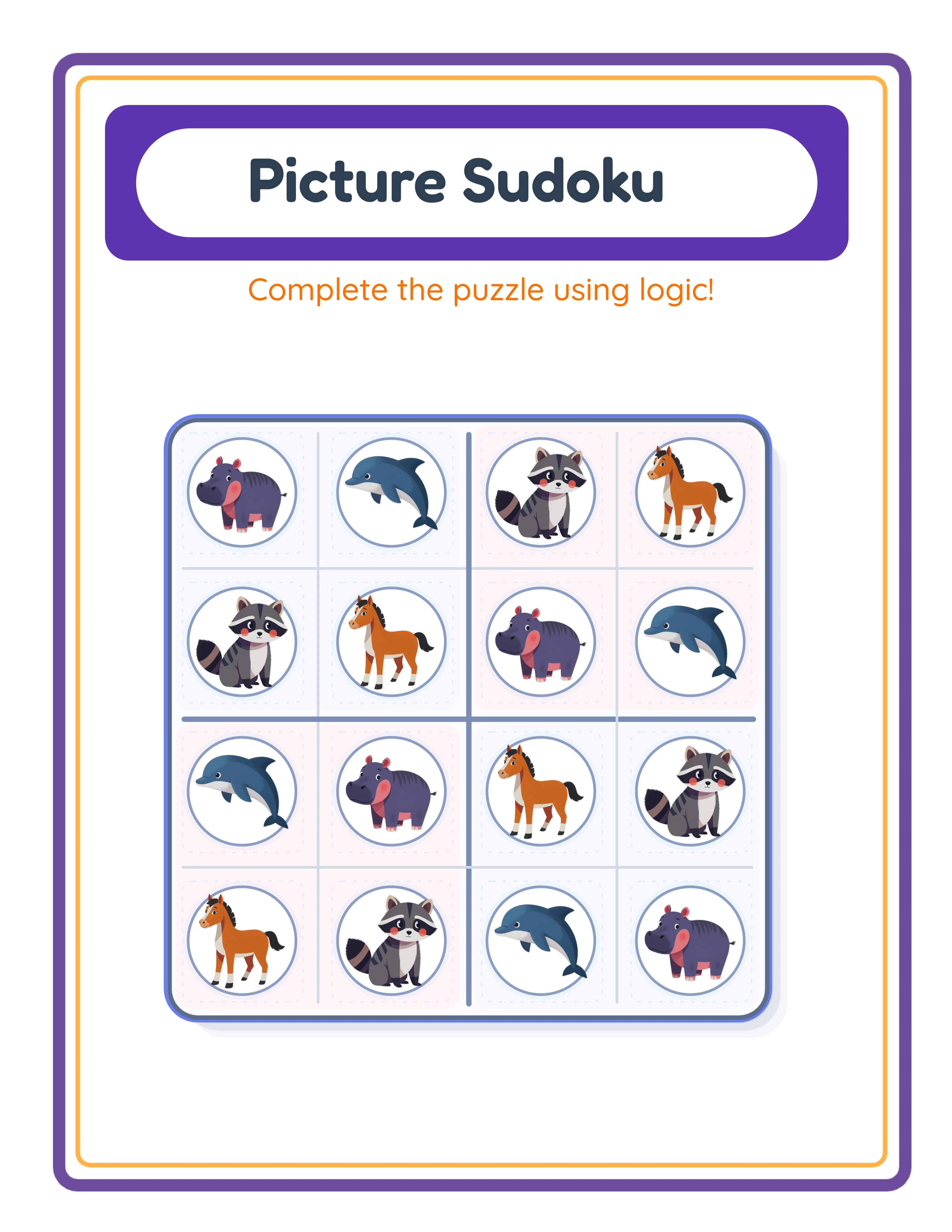 Picture sudoku answer key showing complete filled 4×4 grid with all 16 cells populated