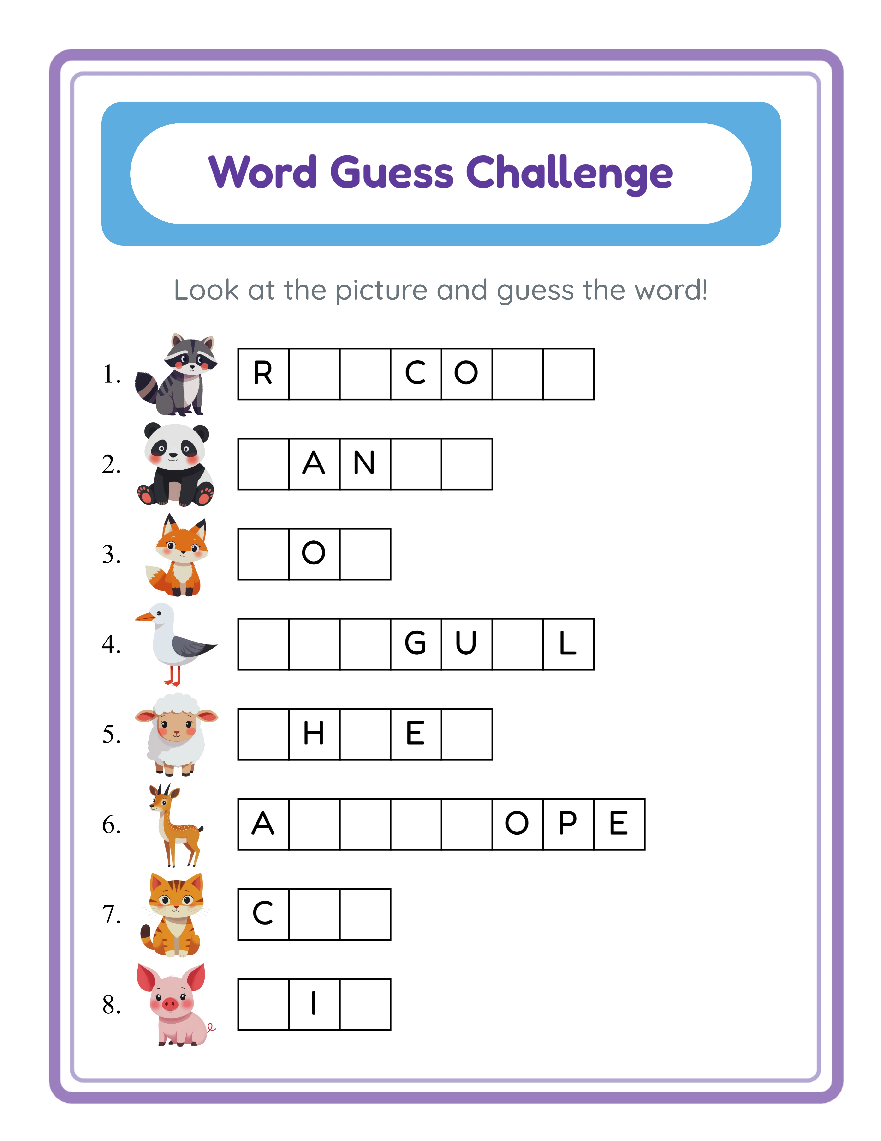 Medium word guess — themed vocabulary