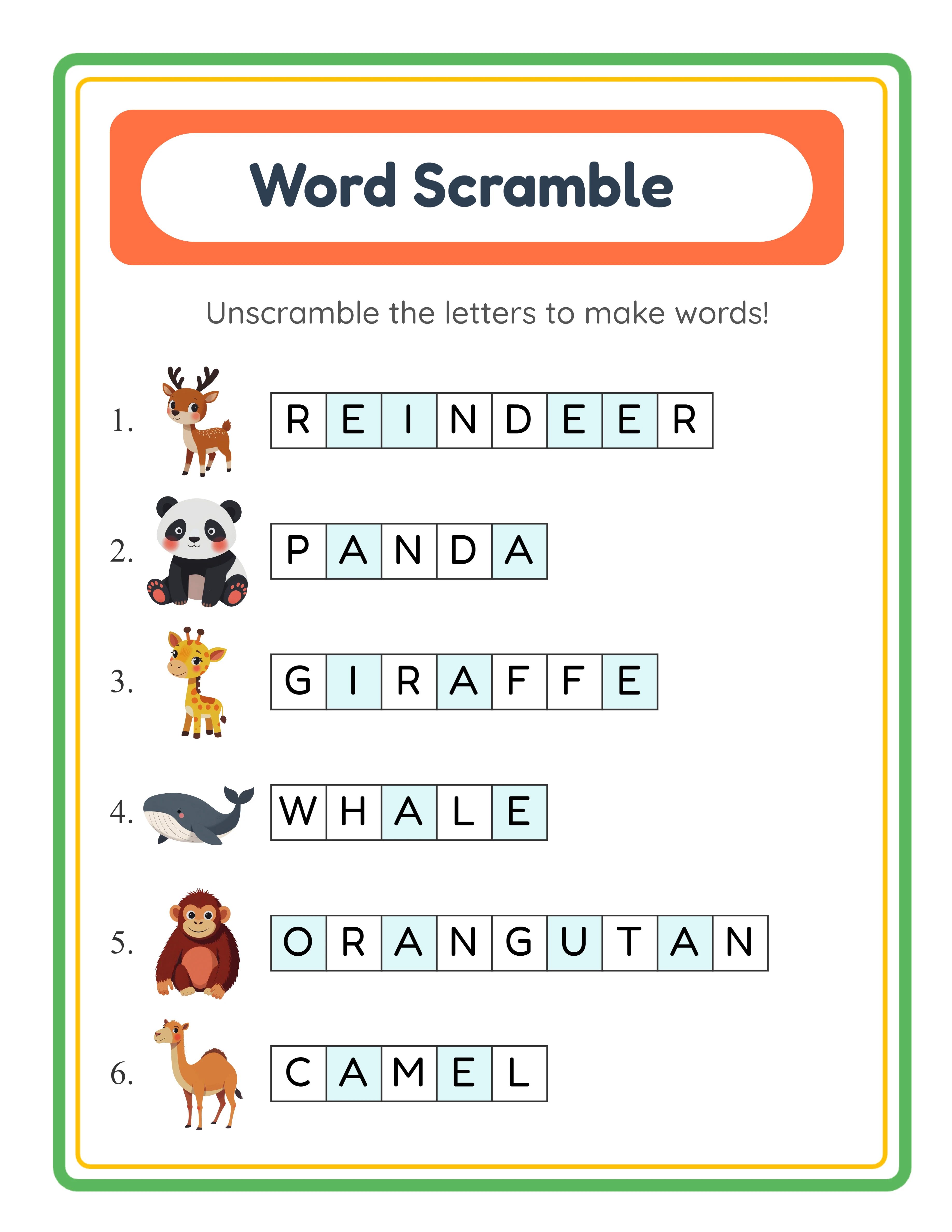 Word scramble answer key