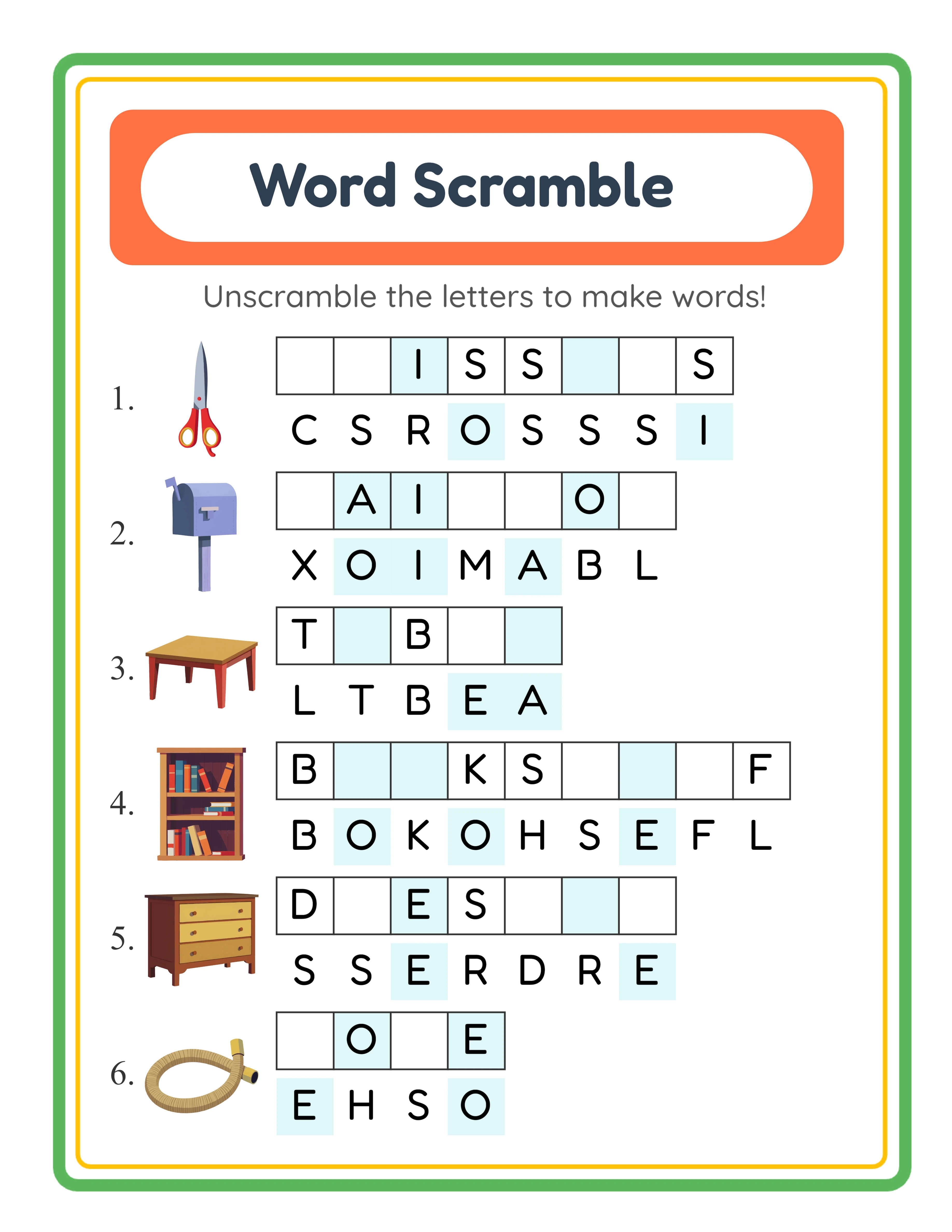 Word scramble — themed variation