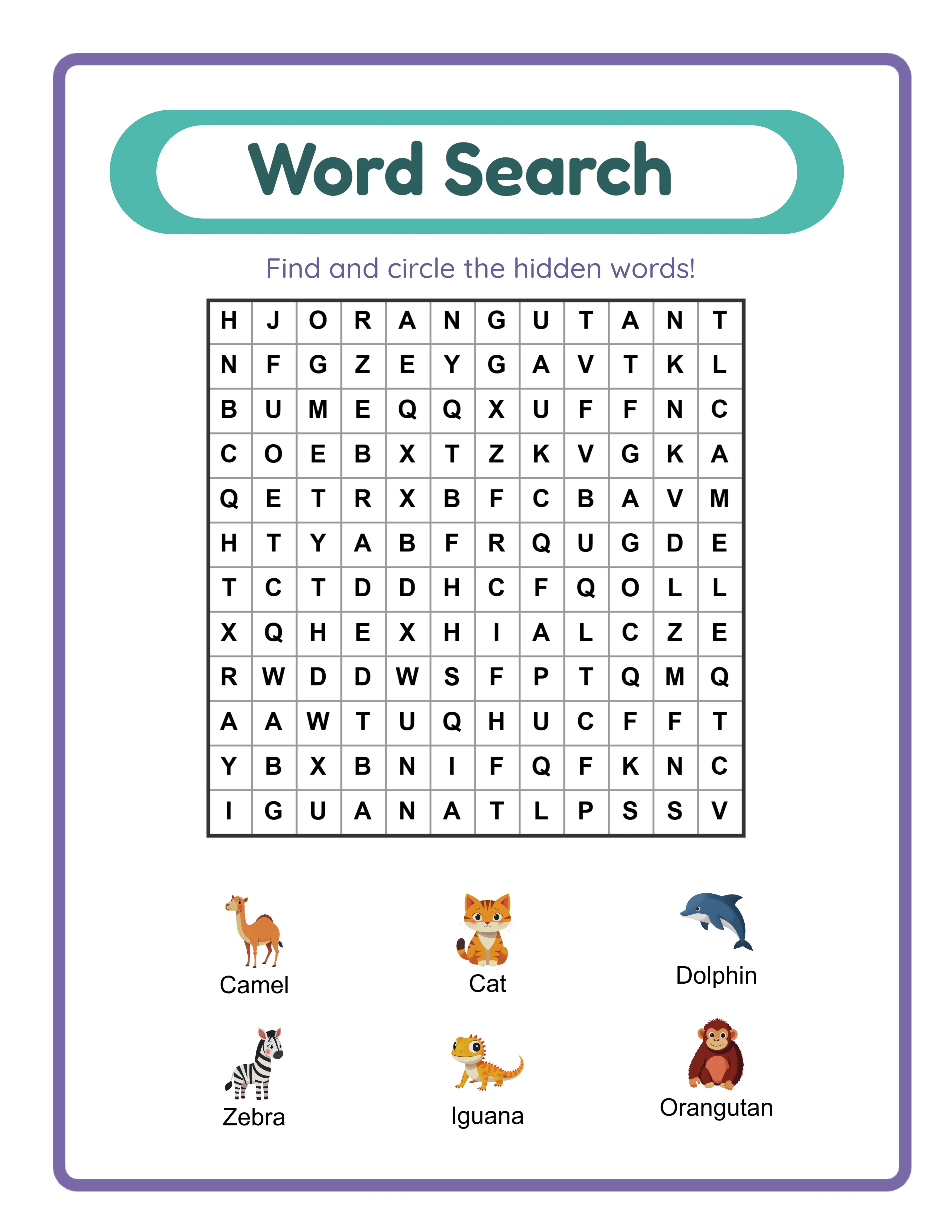 Spotlight word search — vibrant themed grid puzzle