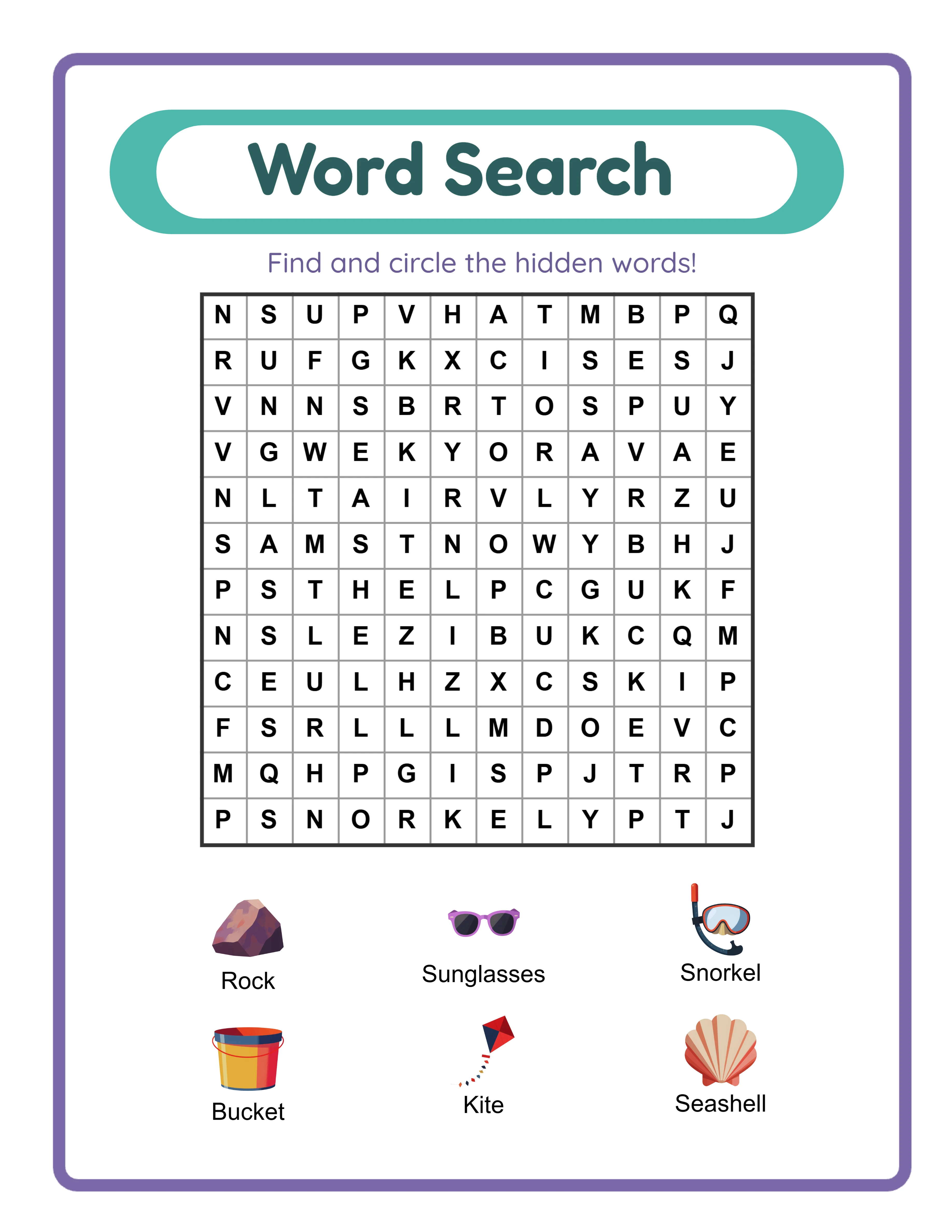 Easy word search — small grid with simple words