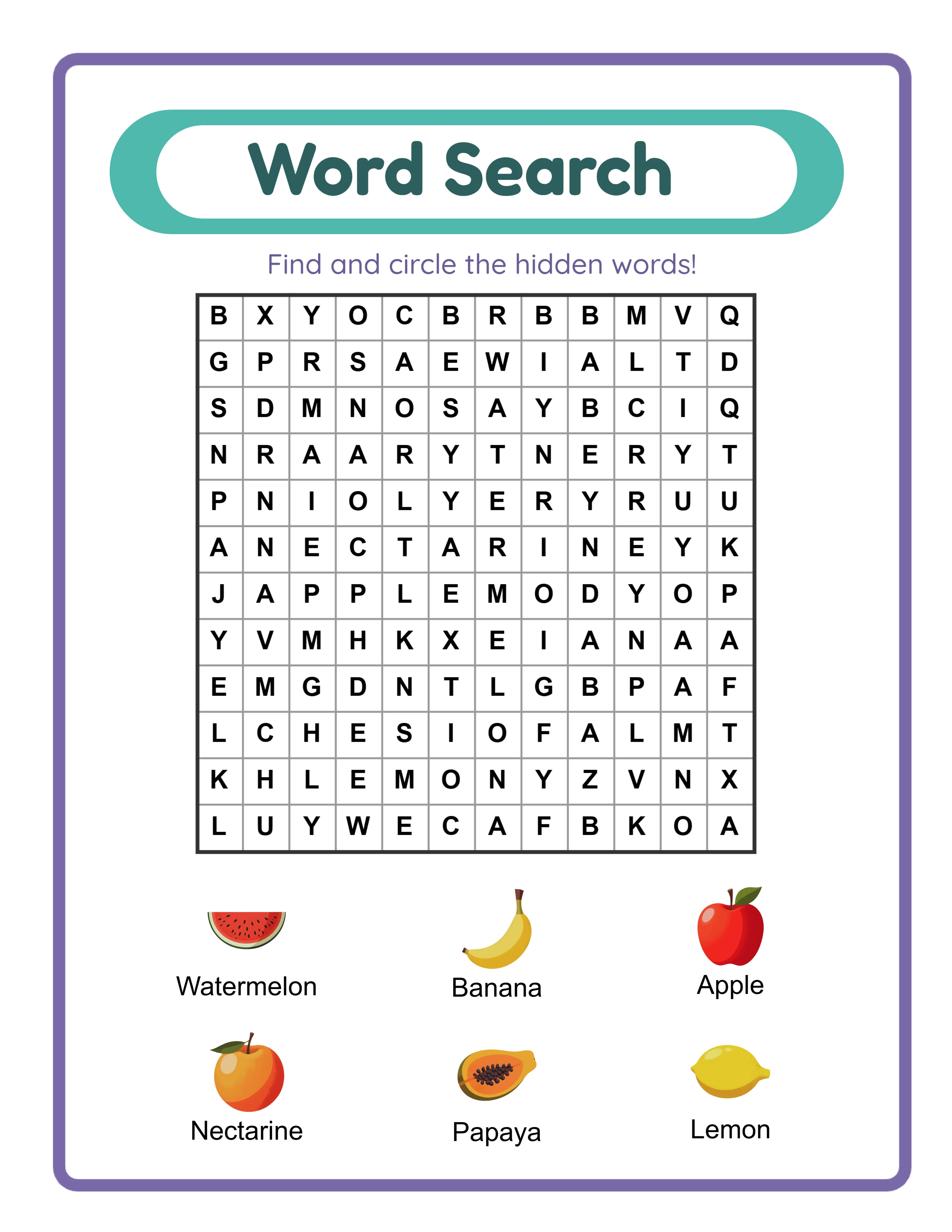 Word search puzzle page ready for KDP manuscript