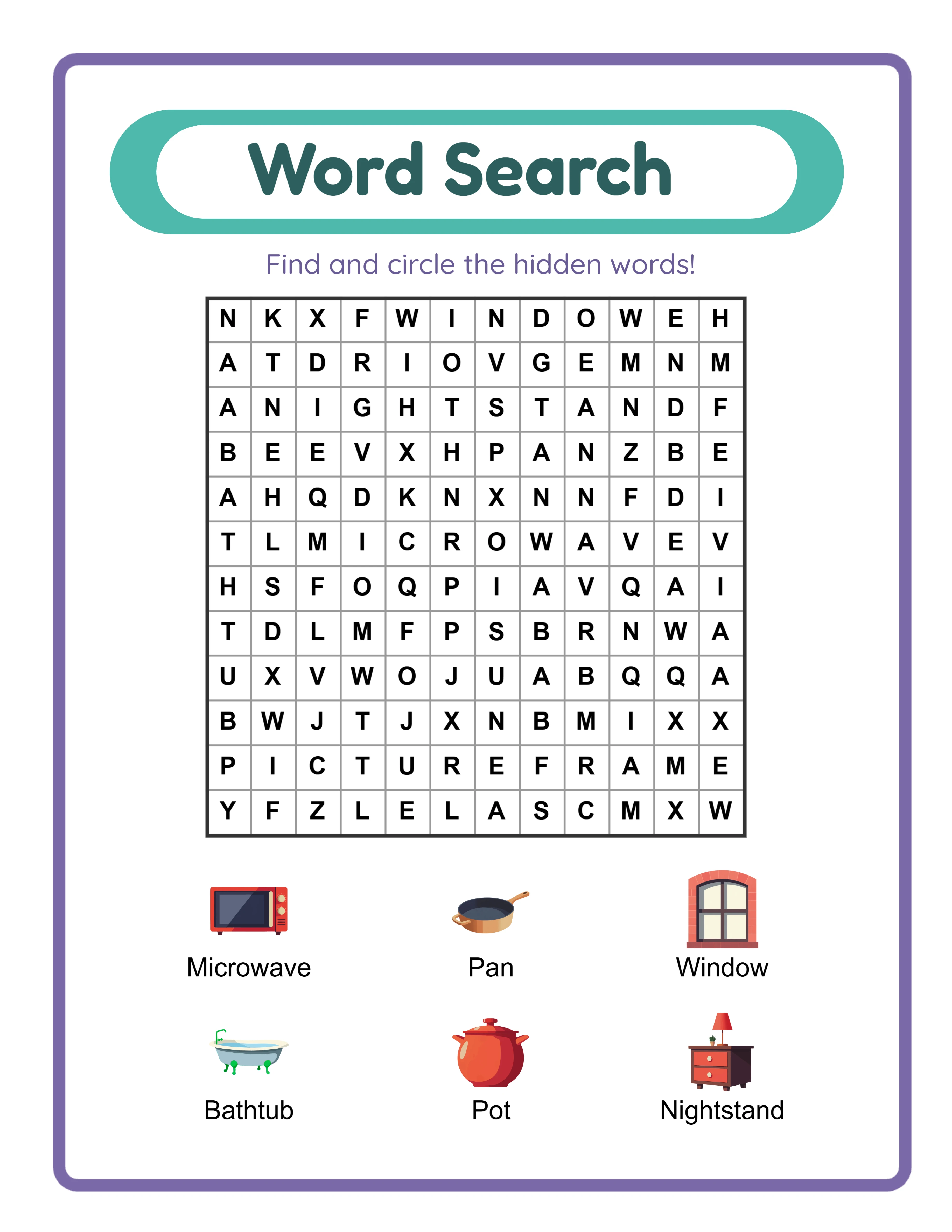Sample Word Search worksheet โ try the generator free