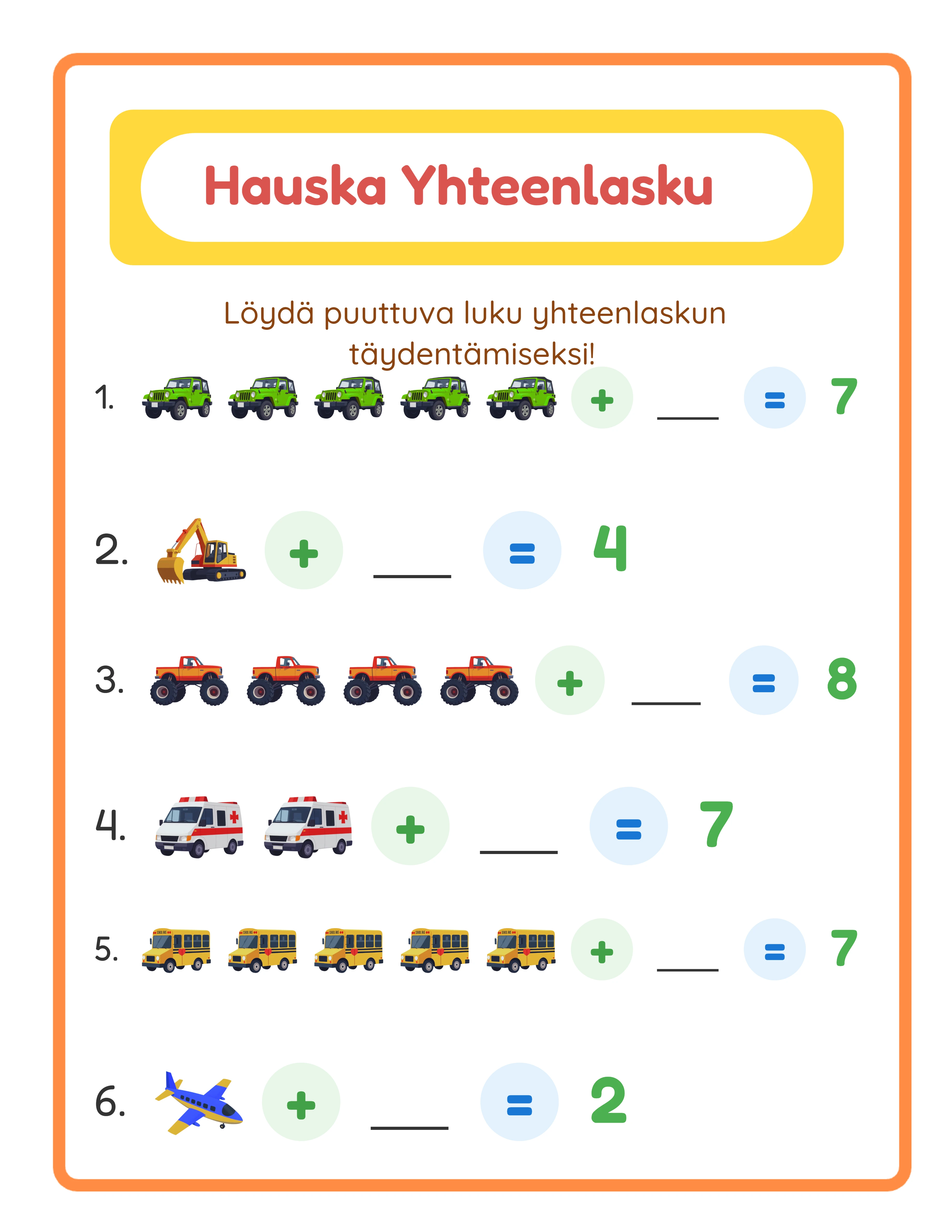 Professional addition printable worksheet — clean layout with themed images