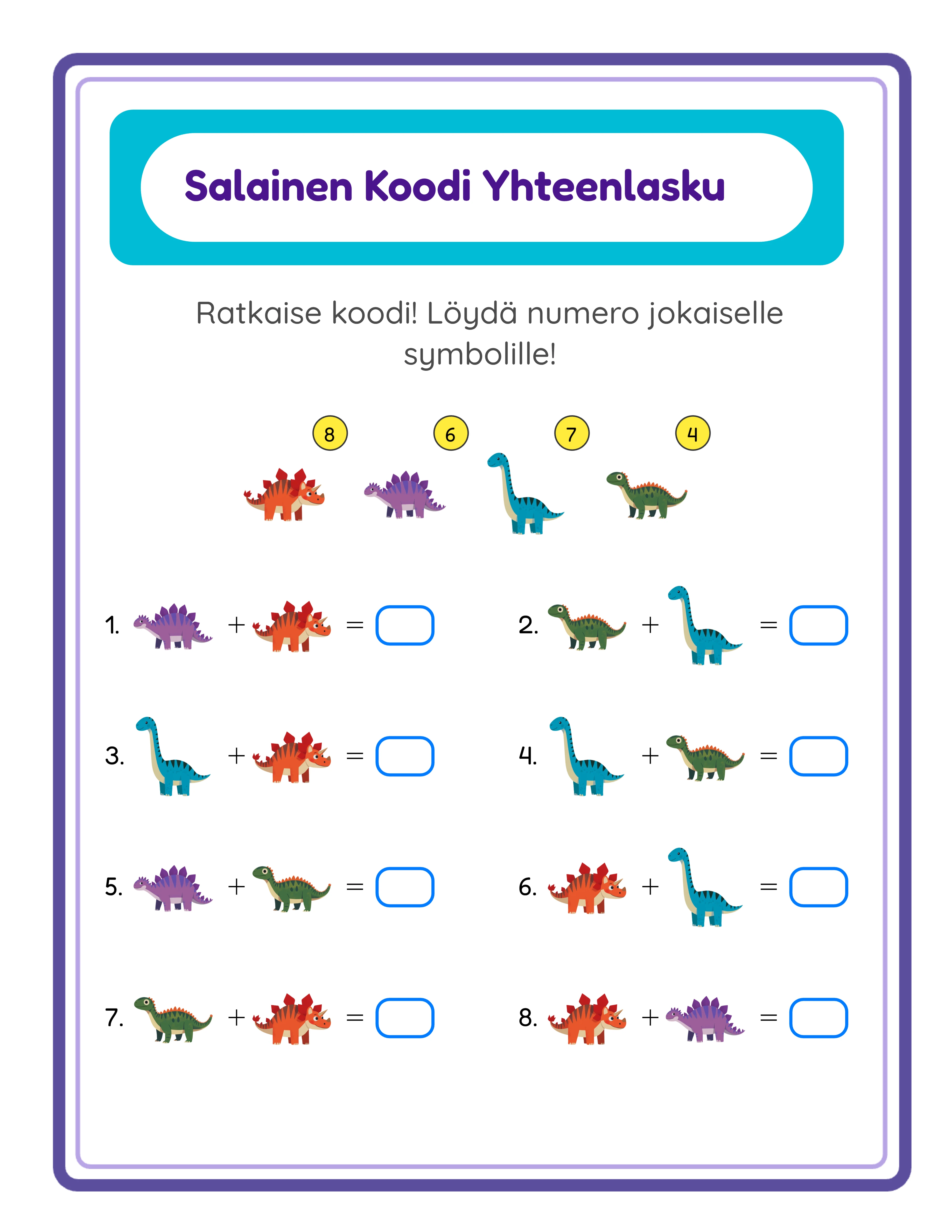 Code breaker addition printable worksheet — secret message puzzle