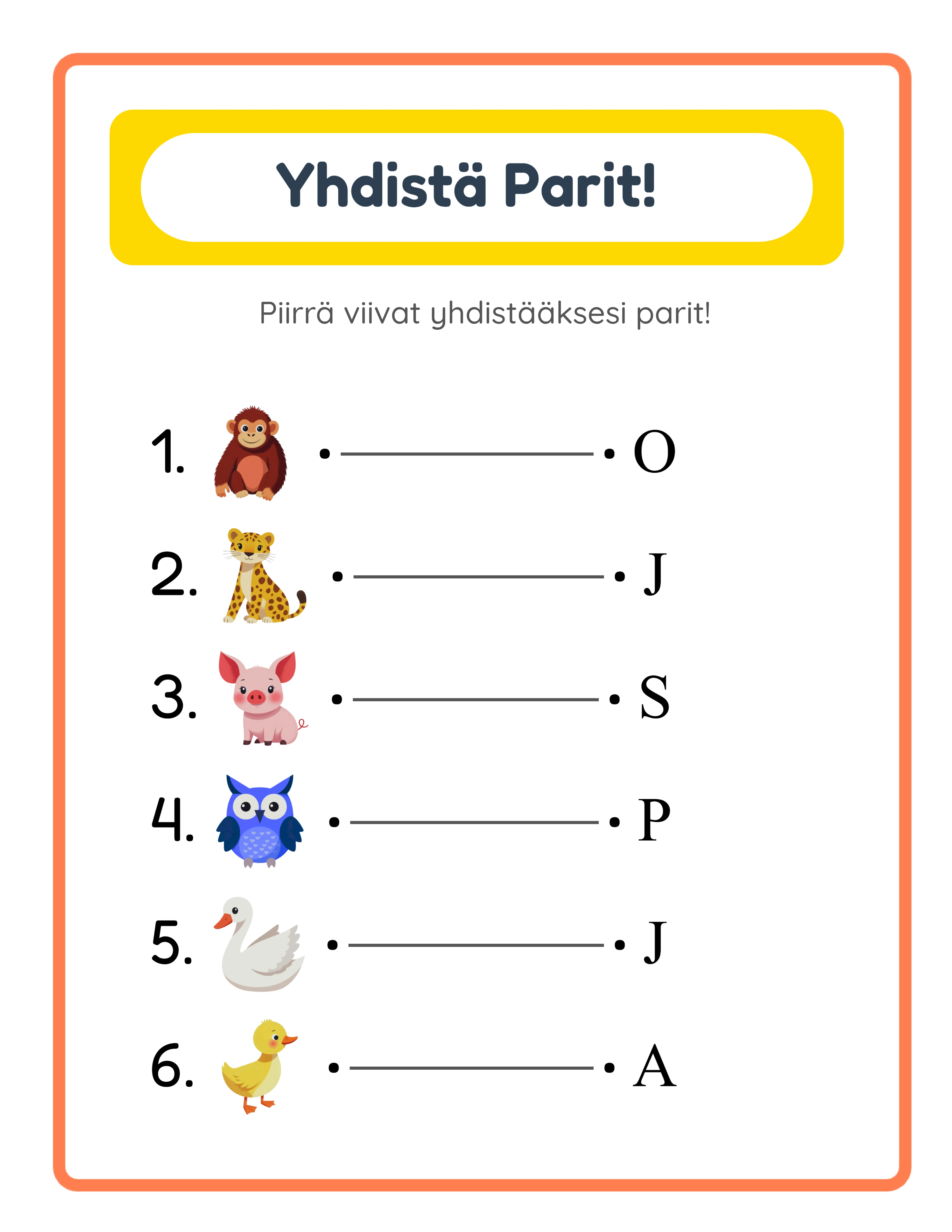 Matching printable answer key