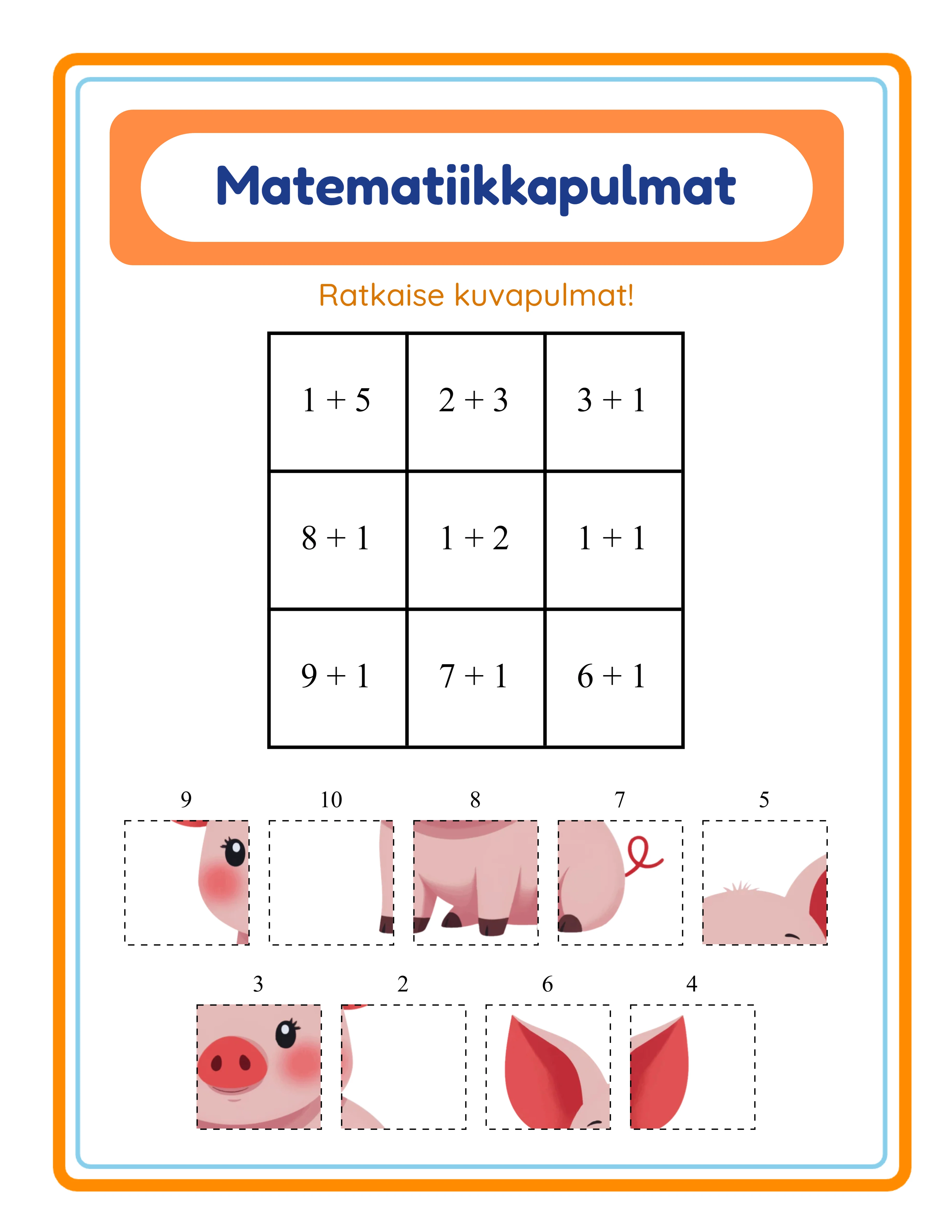 Esitelty matematiikkapulmapeli tyolehti
