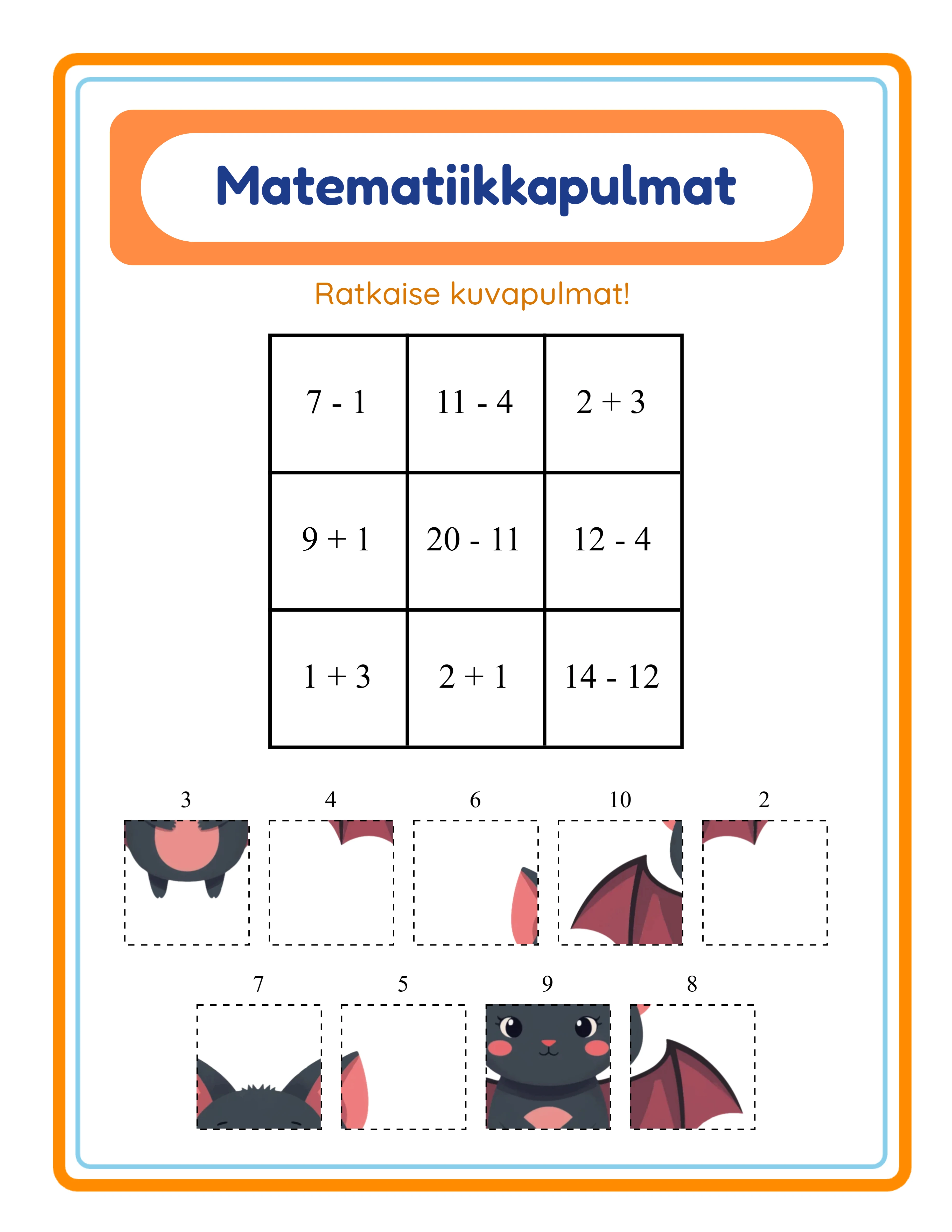 Math puzzle printable worksheet — themed picture reveal