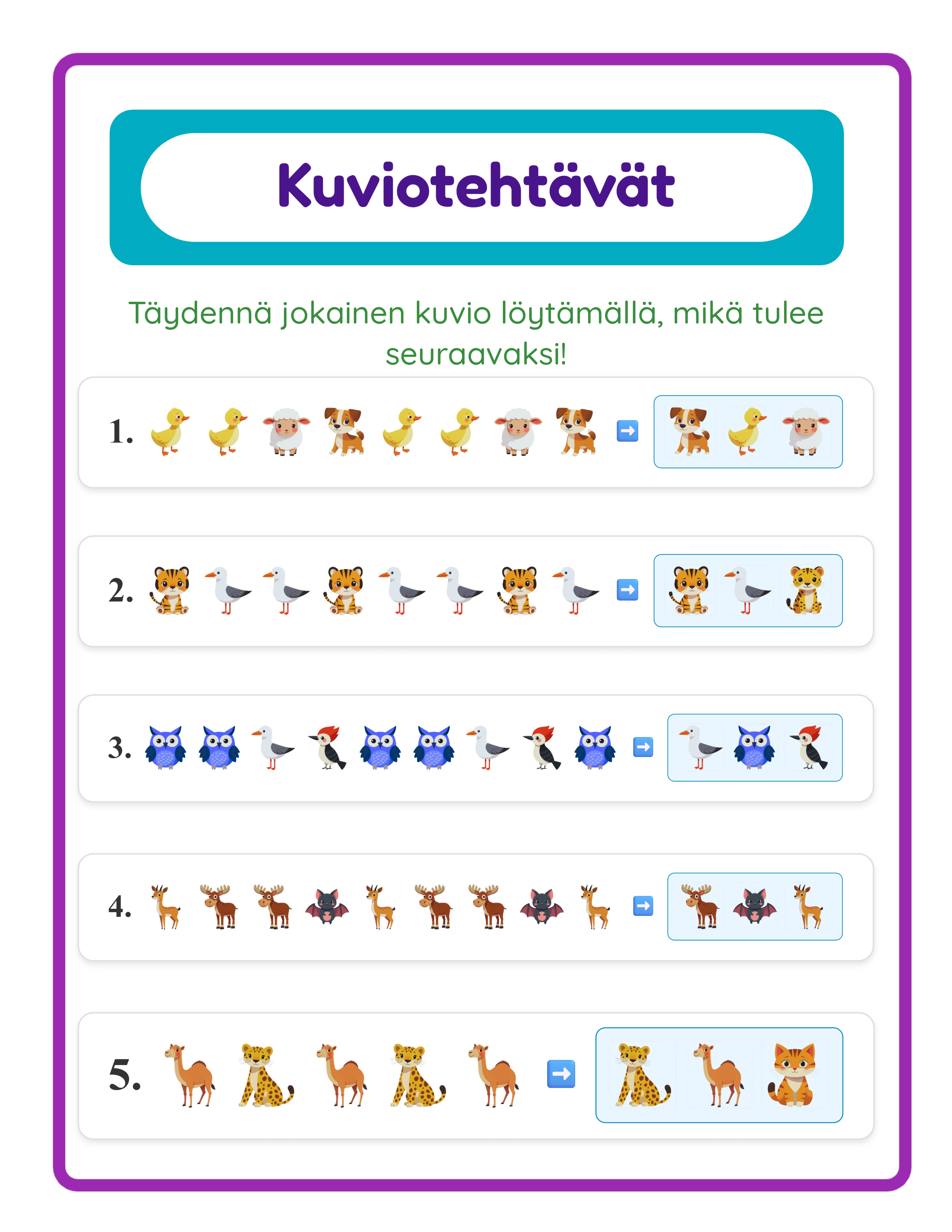 Pattern printable worksheet — themed pattern practice
