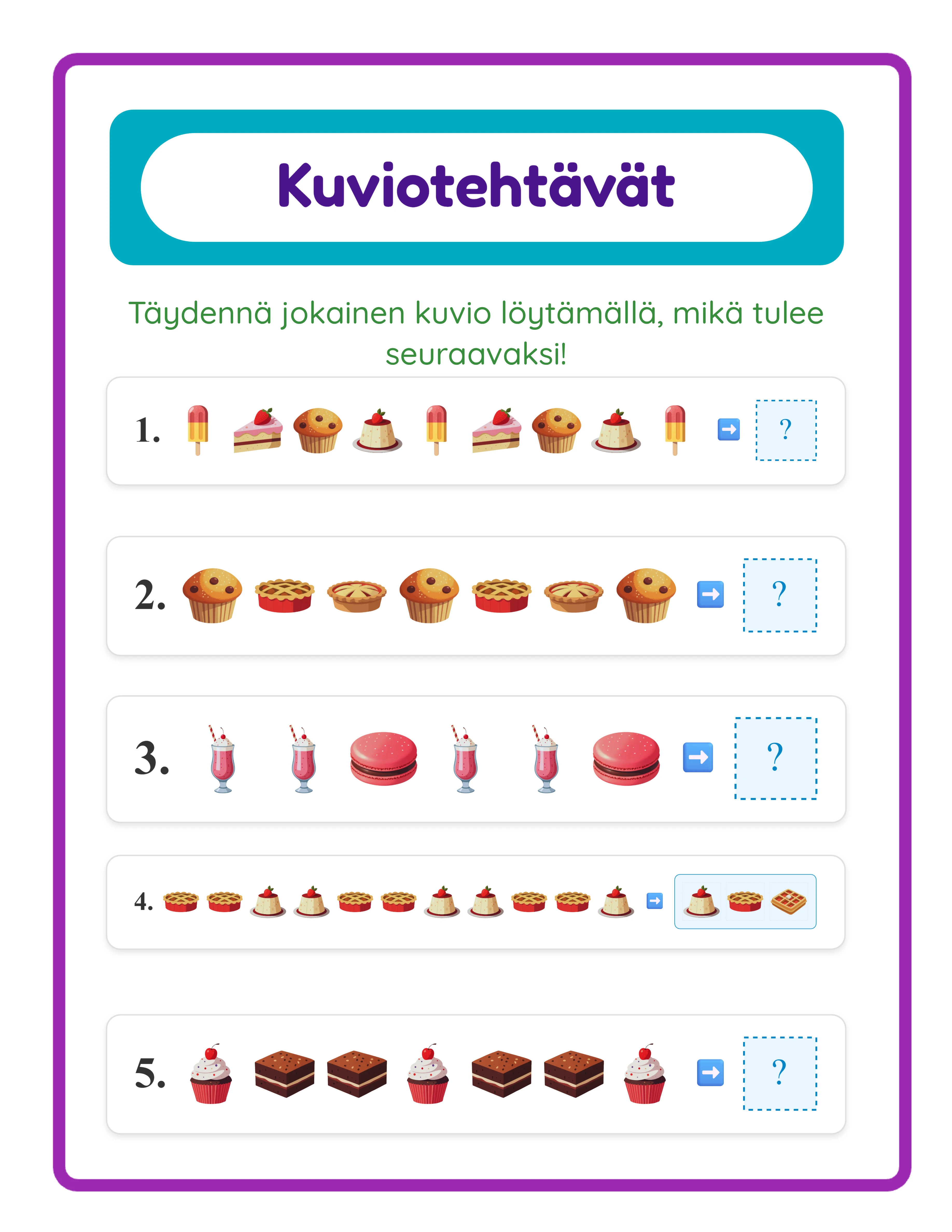 Pattern printable worksheet — advanced sequences