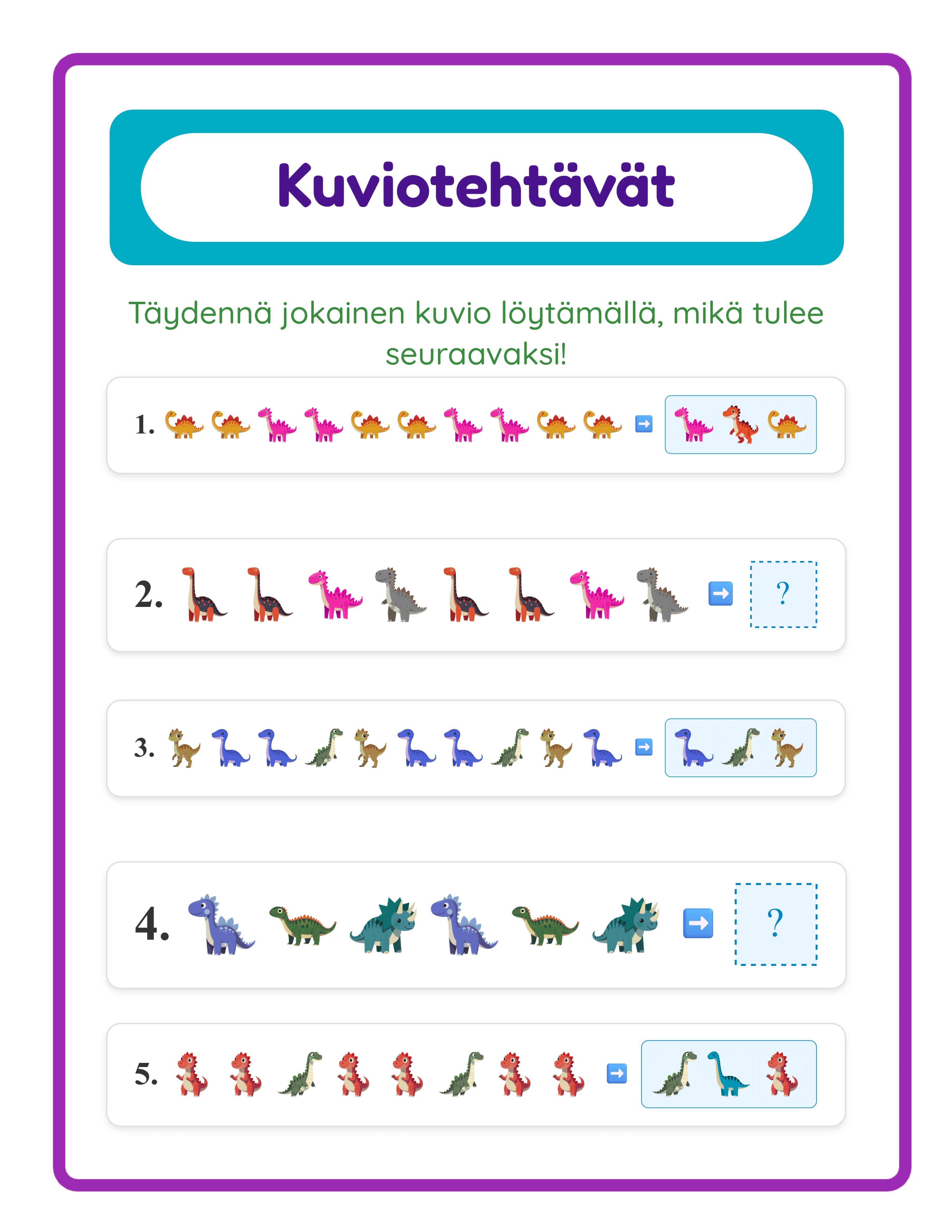 Featured pattern printable worksheet — colorful sequence challenge