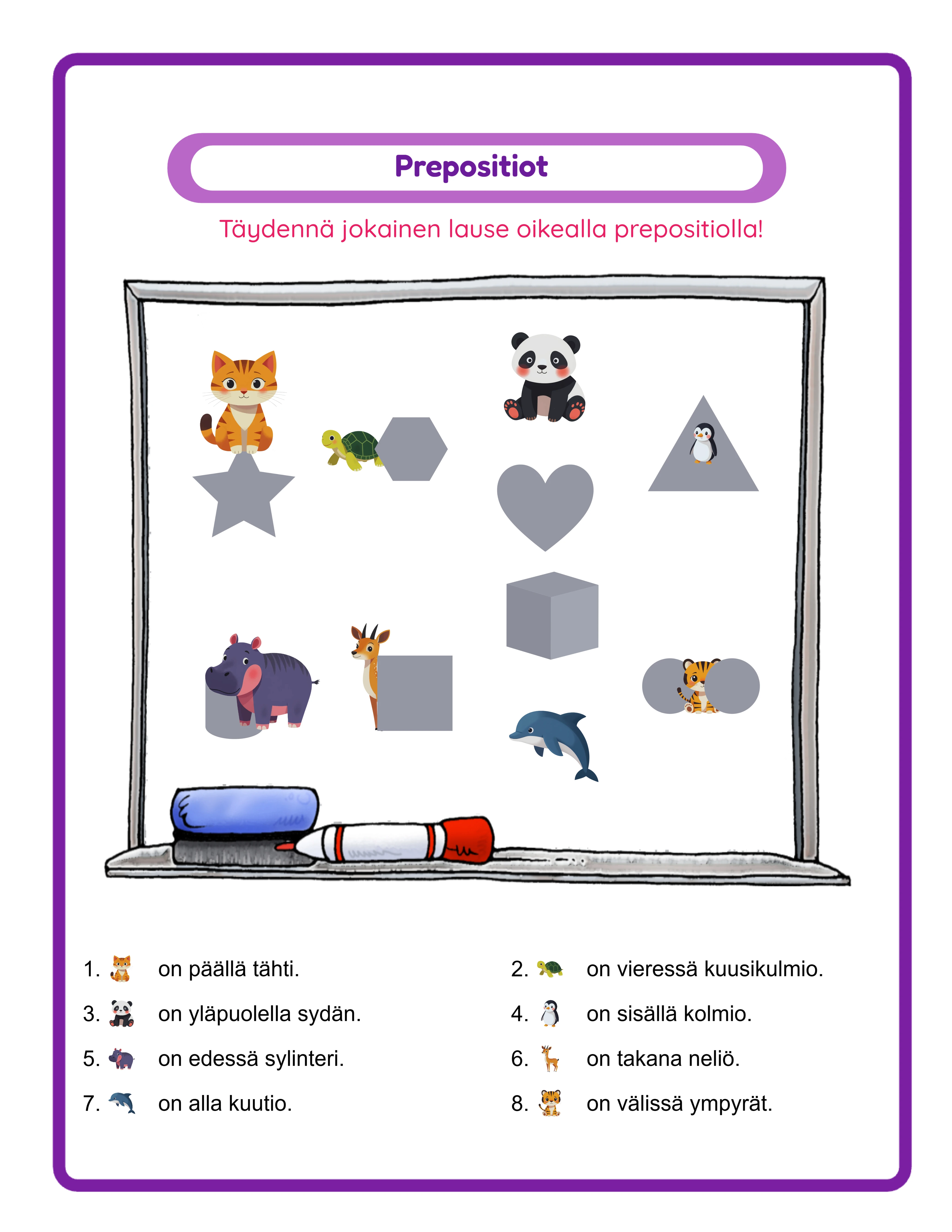 Prepositions printable answer key