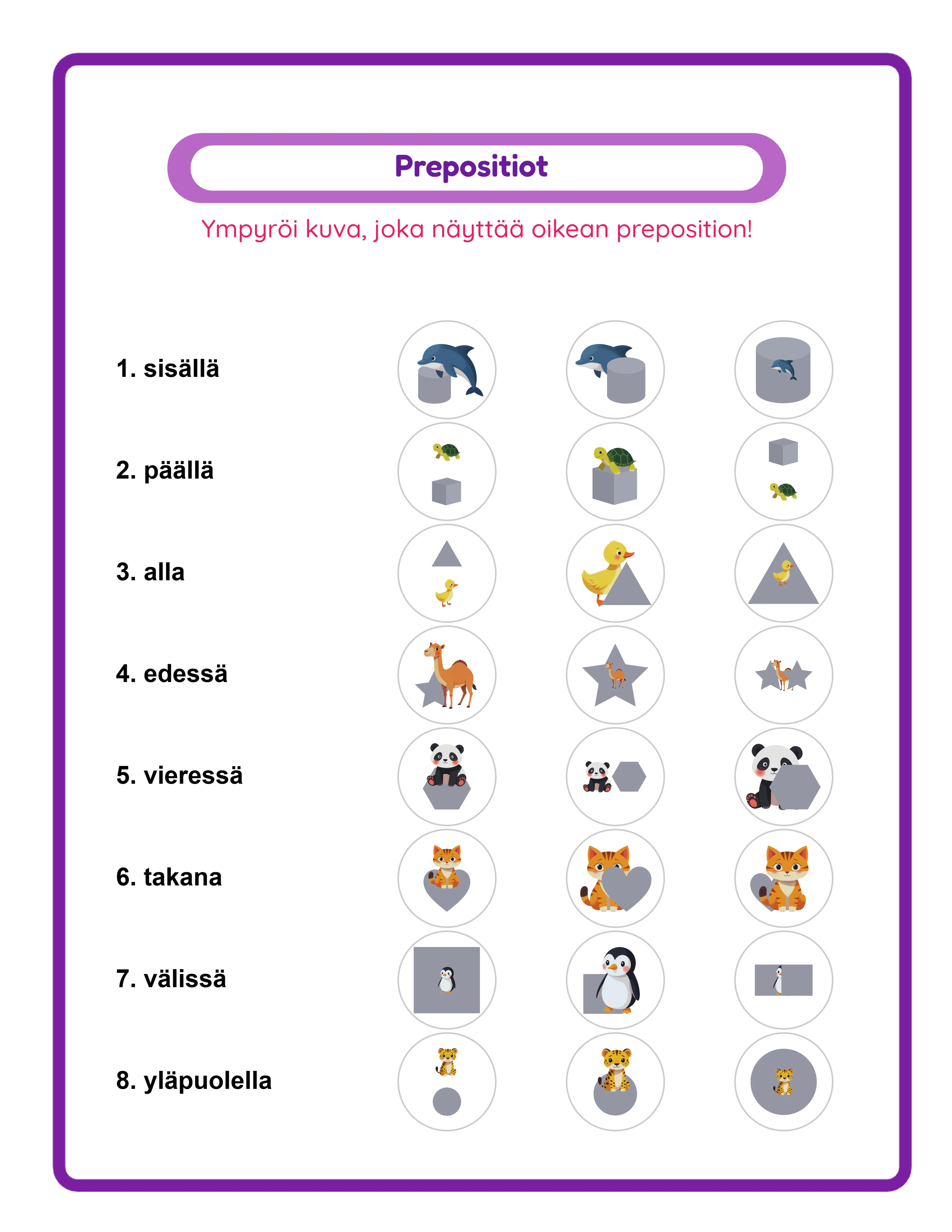 Prepositions printable worksheet — cut and paste