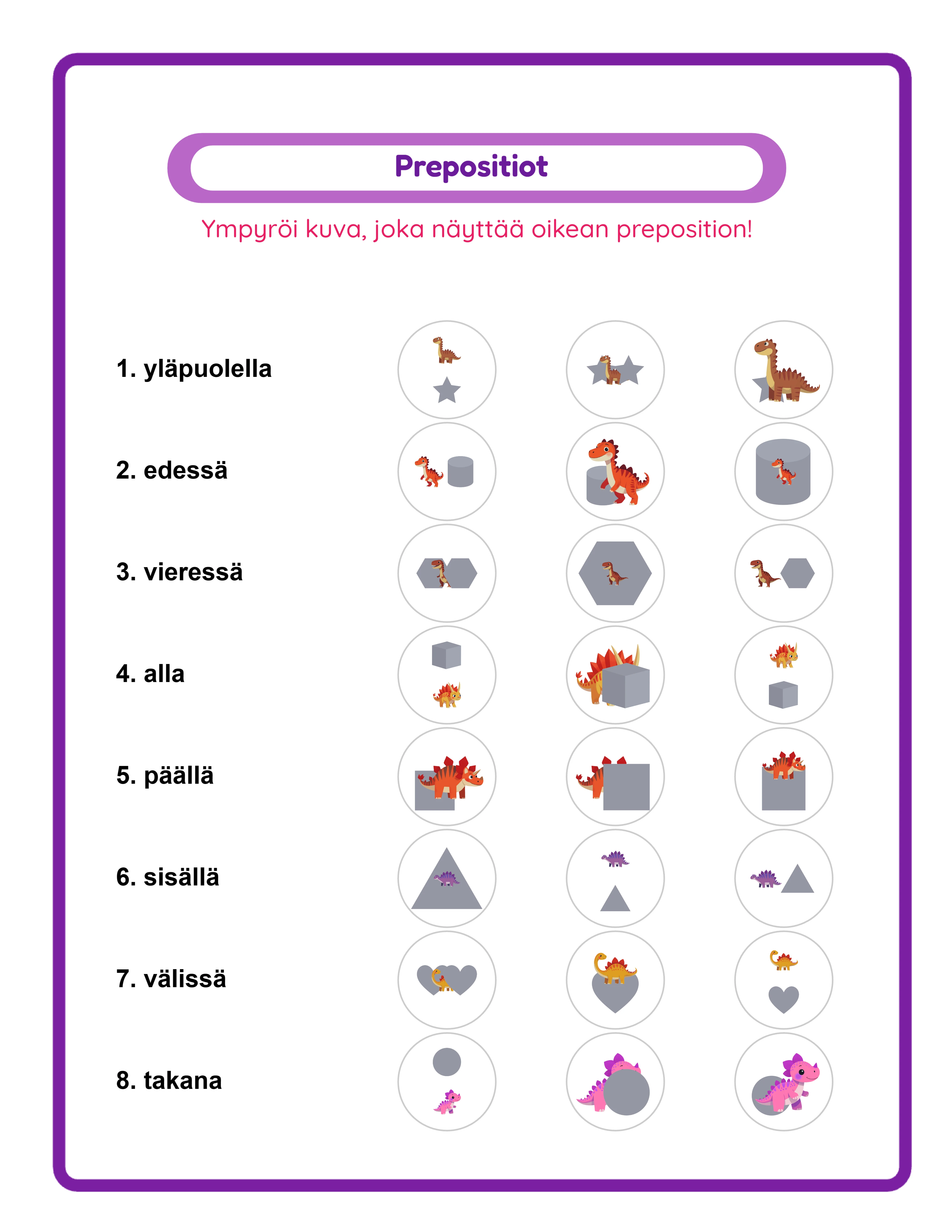 Featured prepositions printable worksheet — colorful spatial word activity