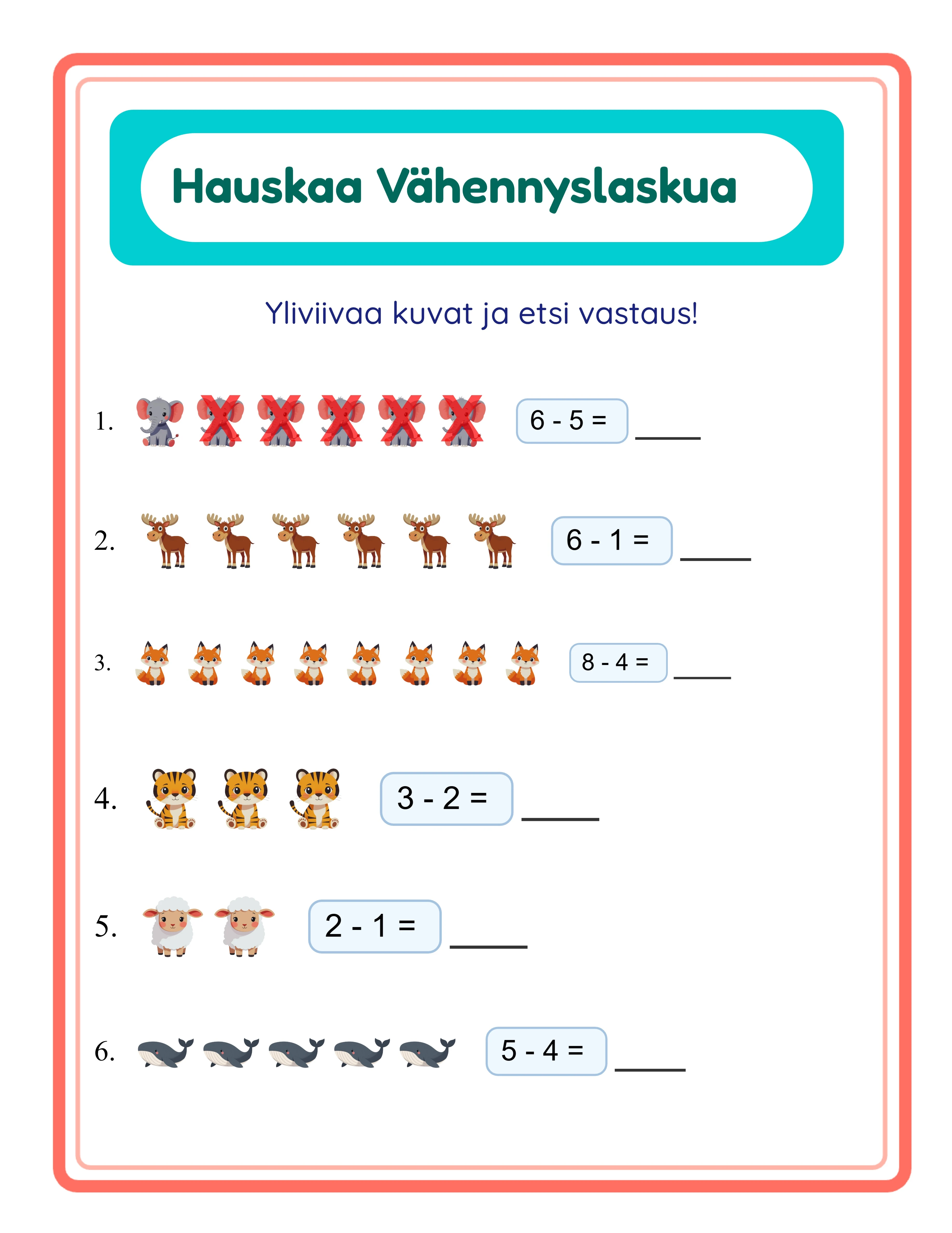 Vahennyslasku aloittelijatyolehti