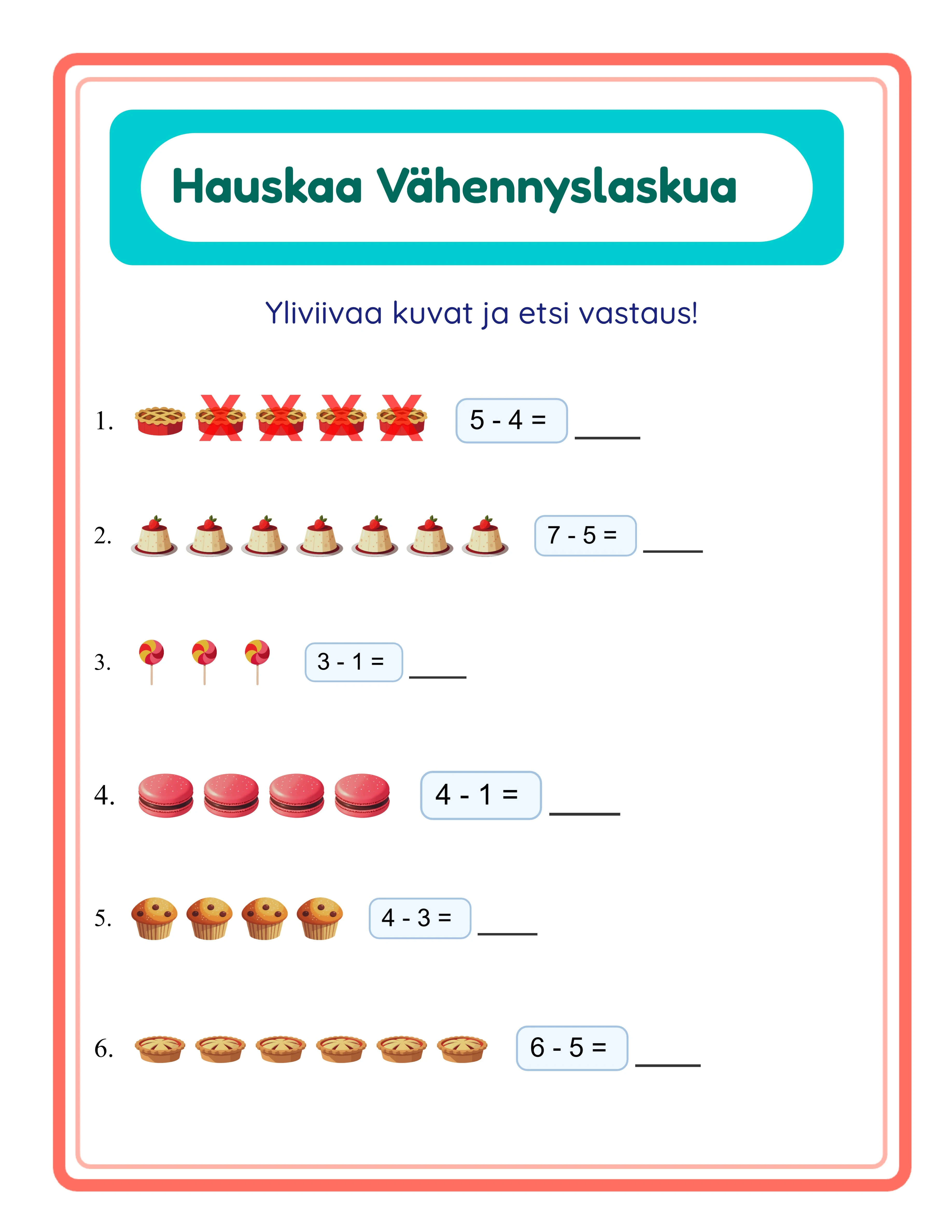 Subtraction printable worksheet — find the subtrahend with images