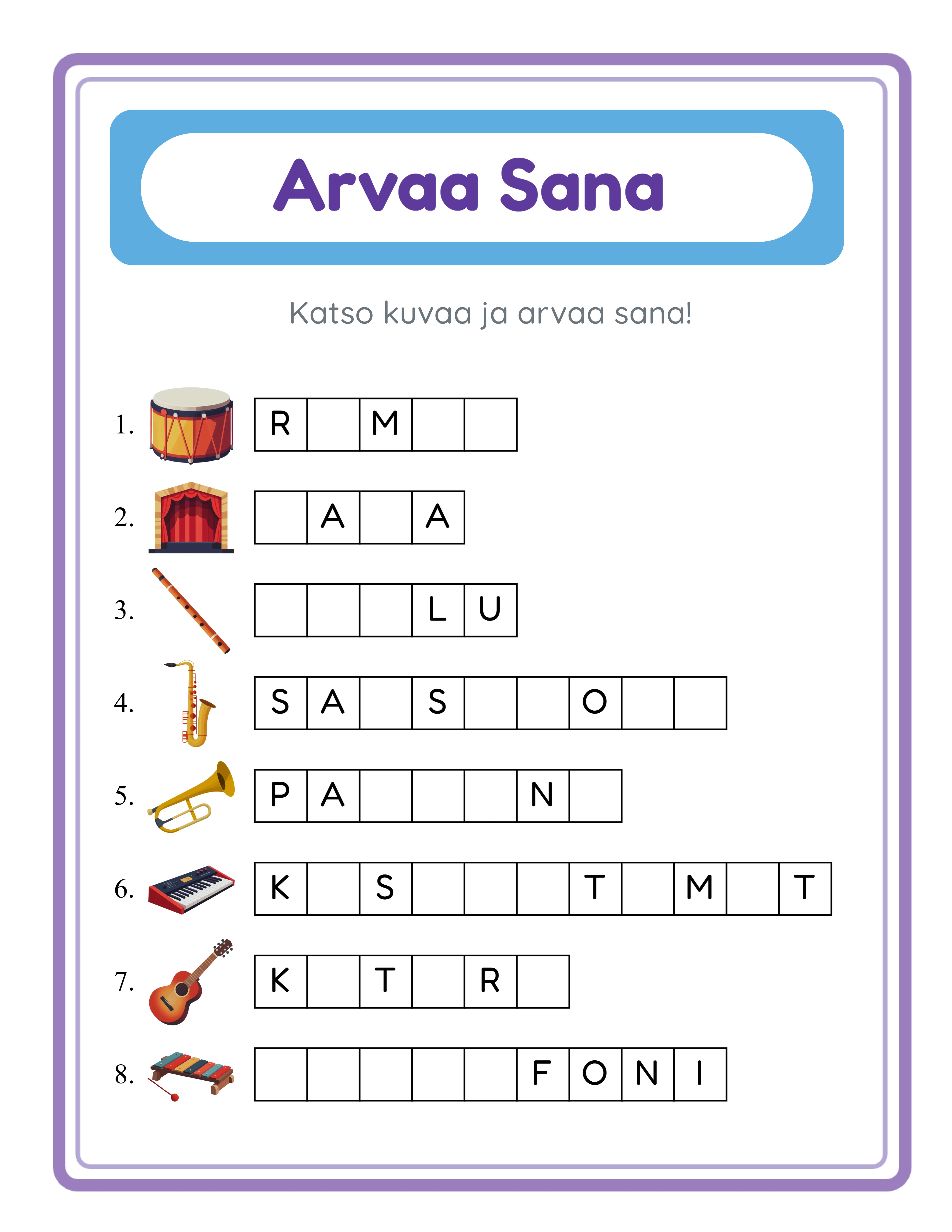 Professional word guess printable worksheet