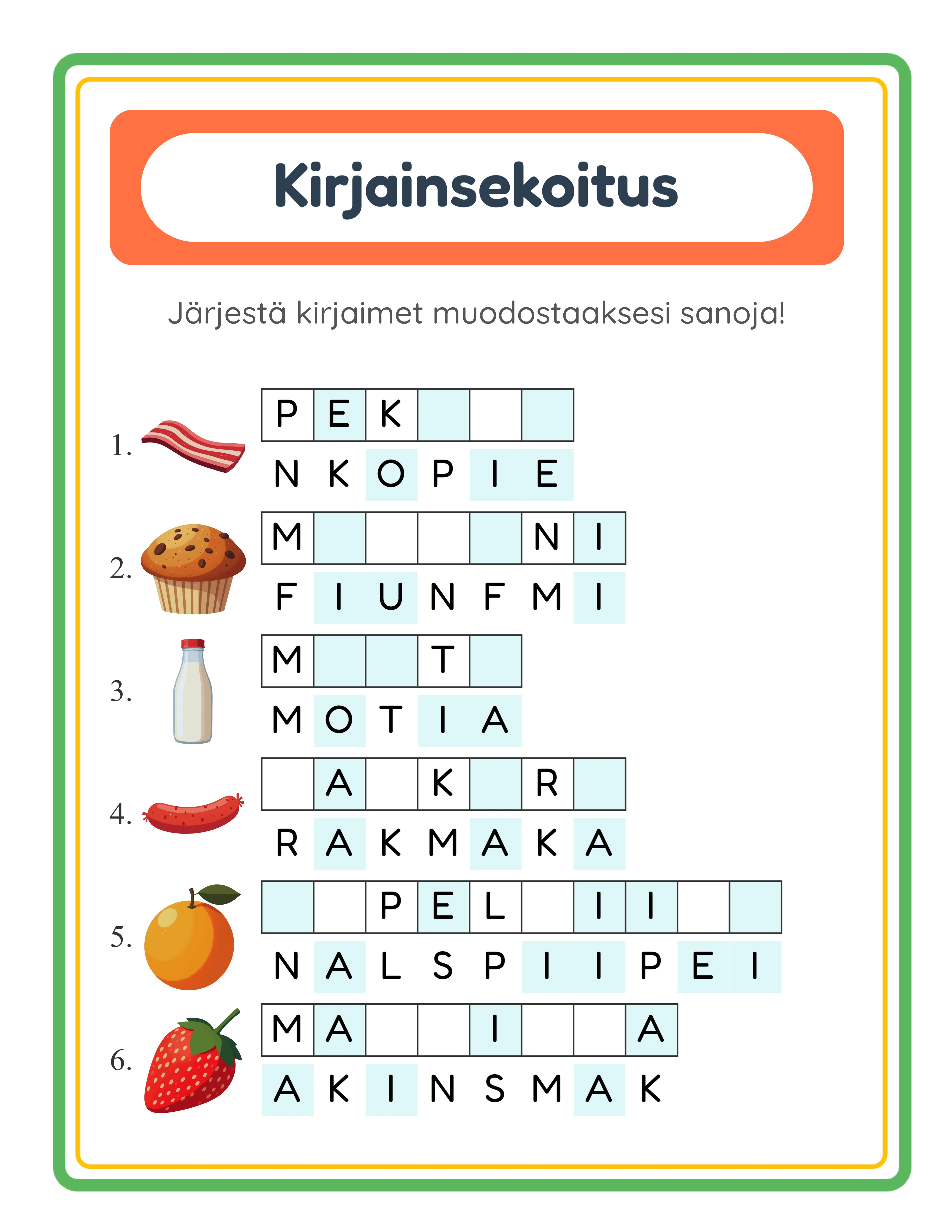 Kirjainsekoitus keskitason tyolehti