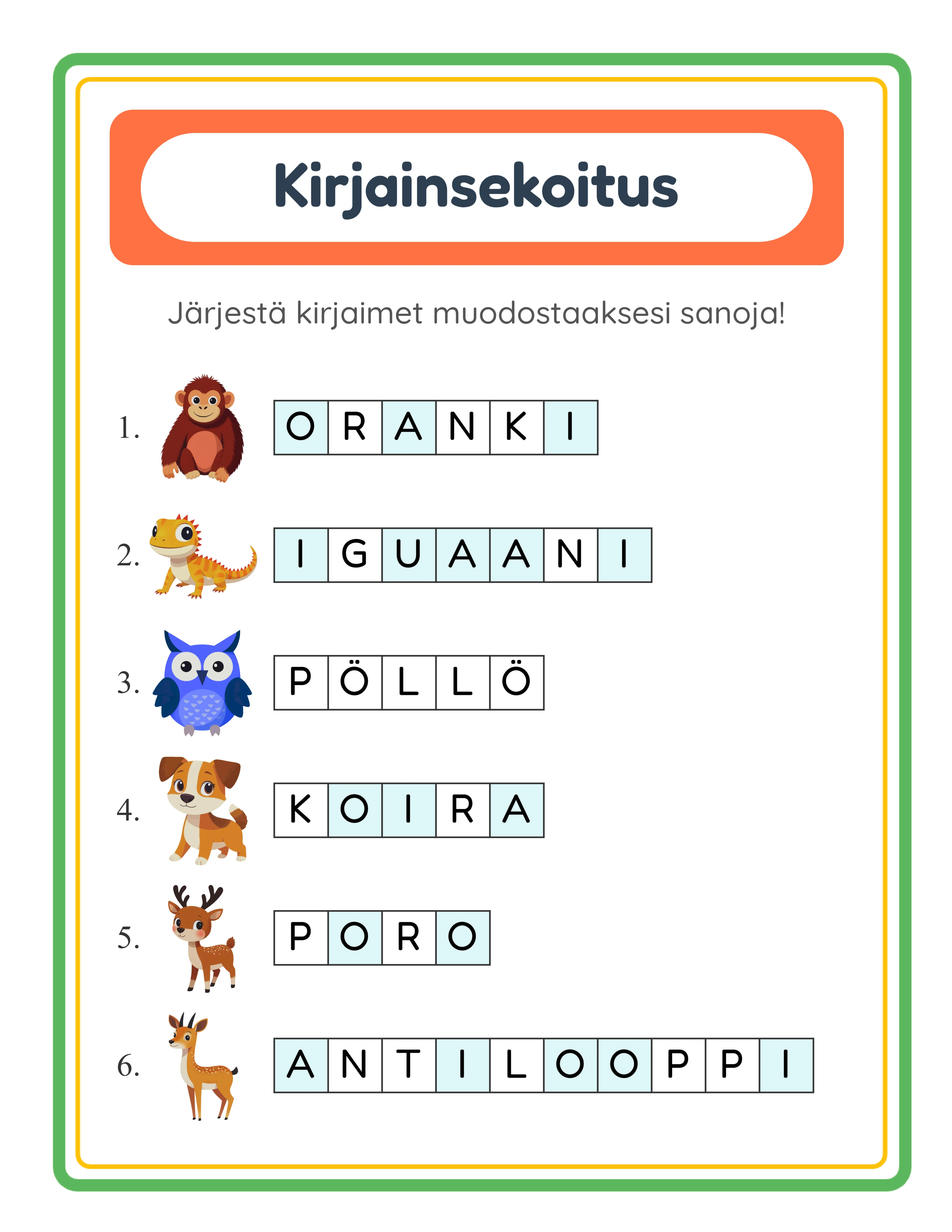 Word scramble printable answer key