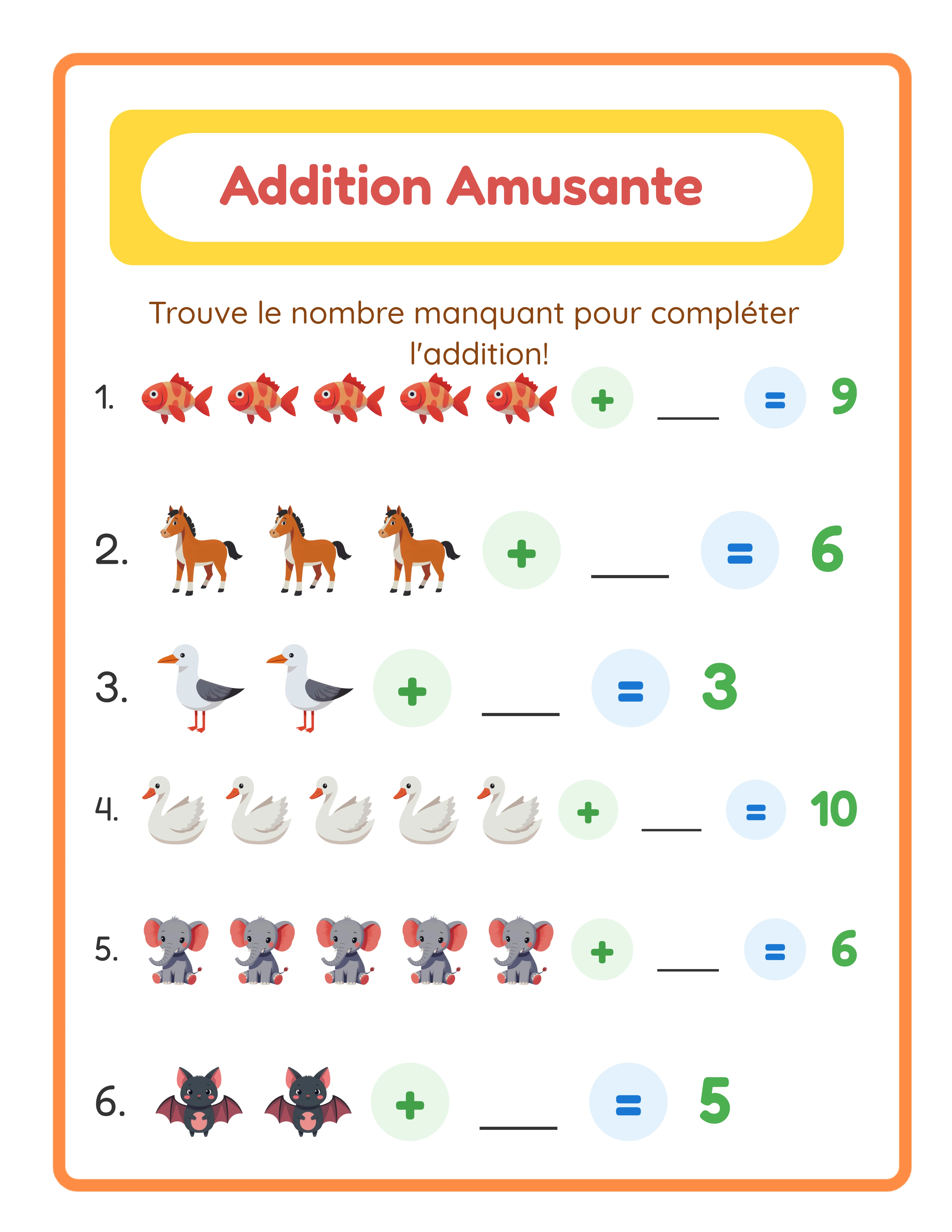 Addition en images pour jeunes apprenants — Fiche exemple 3