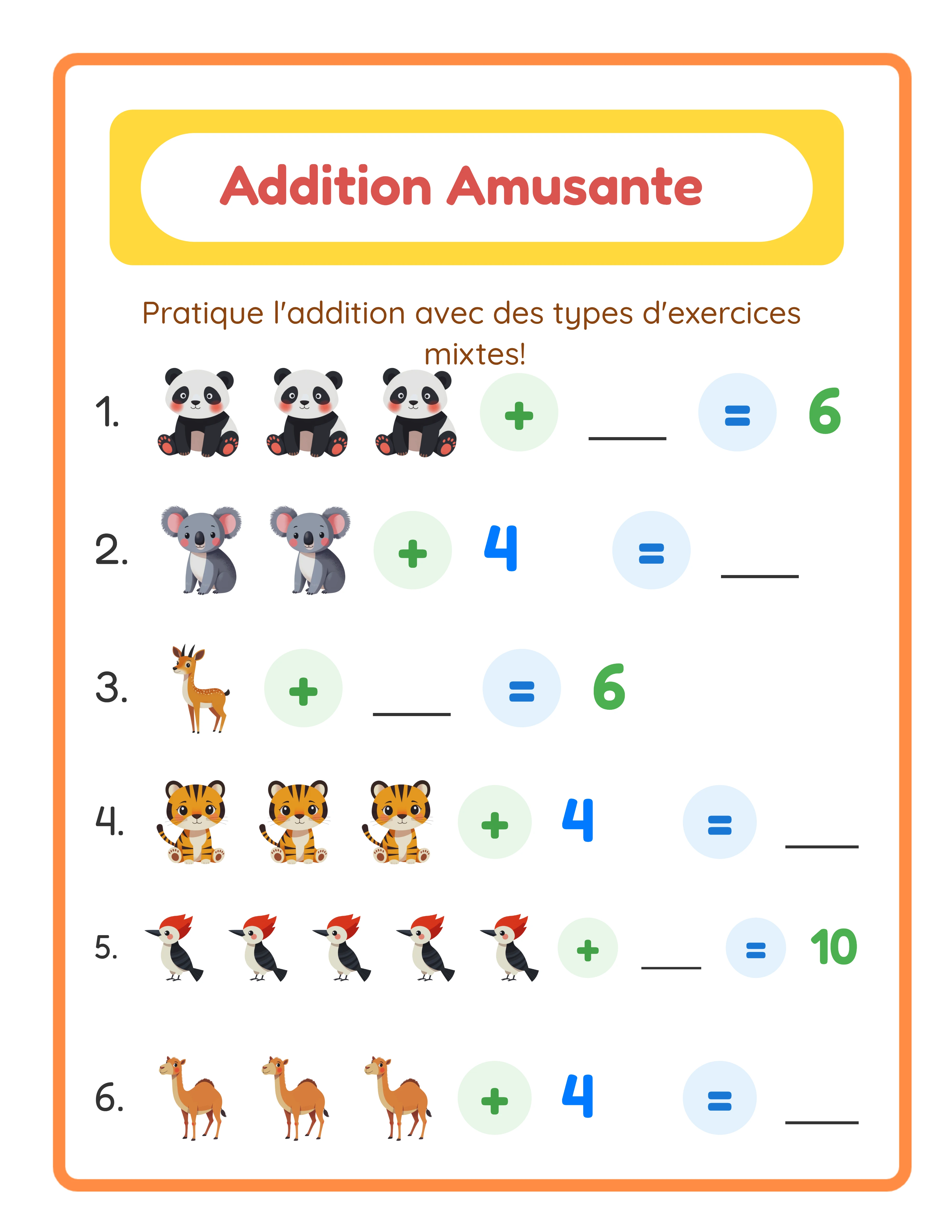 Fiche d'addition en mode mixte avec images de véhicules et cadre décoratif