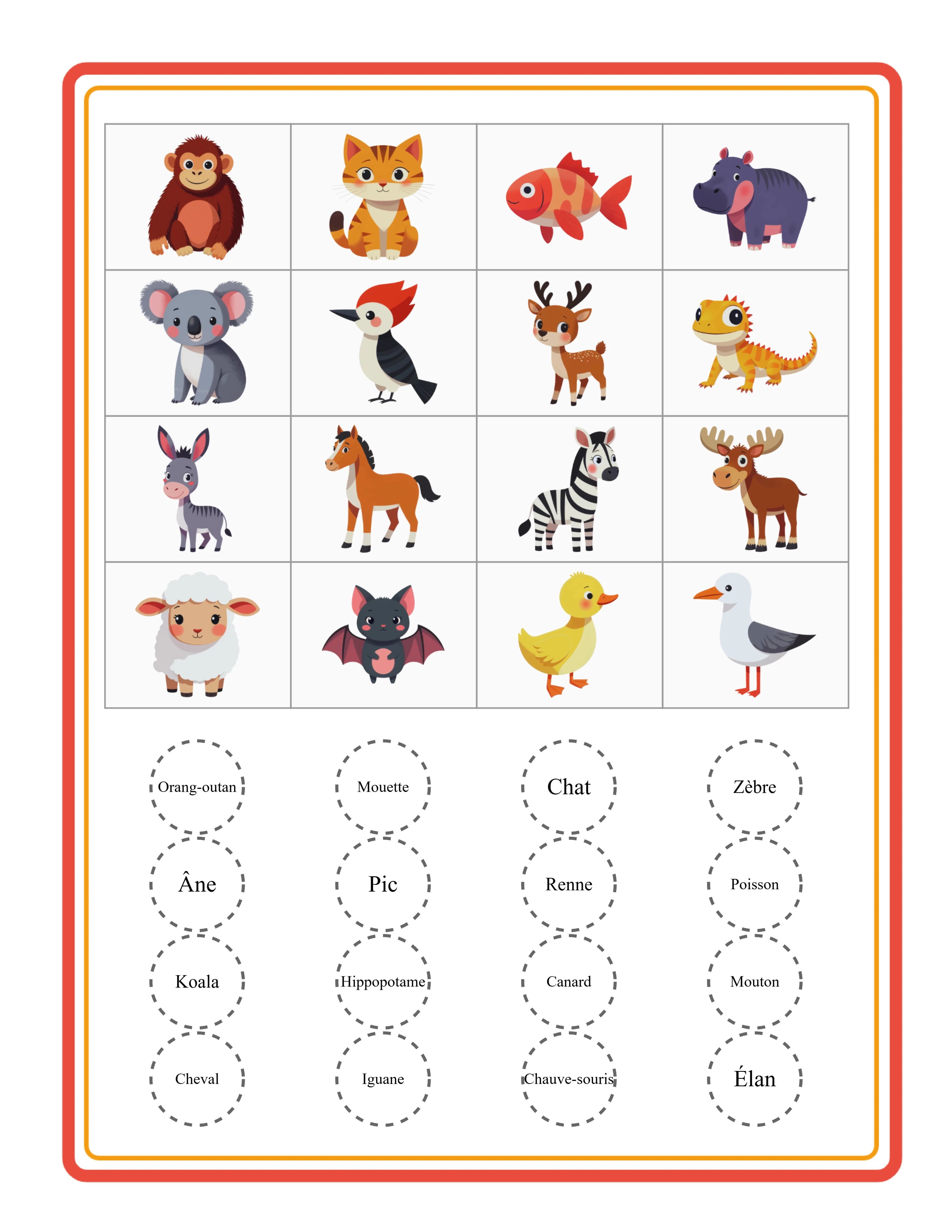 Carte de bingo — activité de classe