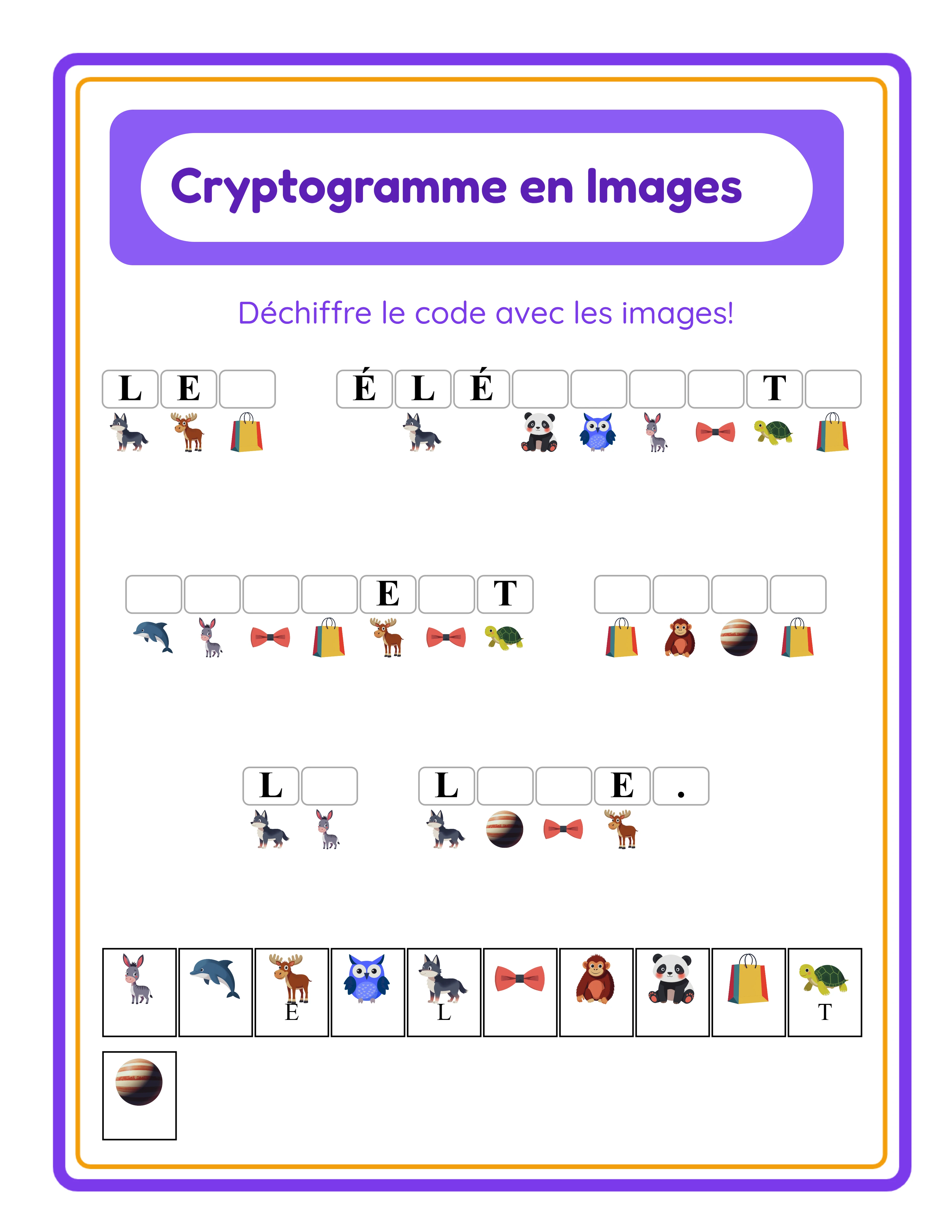 Puzzles de cryptogrammes en images — Fiche exemple 3