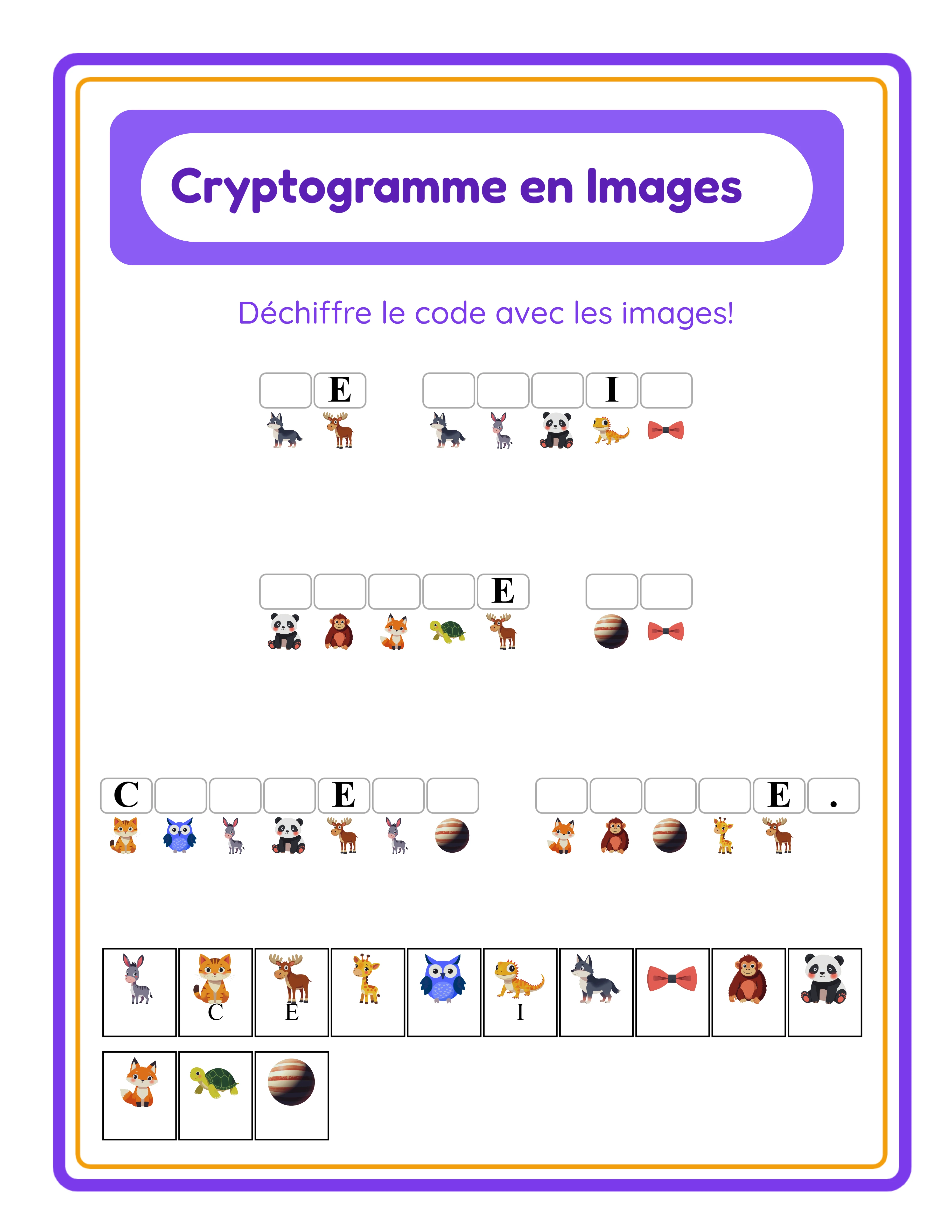 Cryptogramme en vedette — puzzle de chiffre en images coloré
