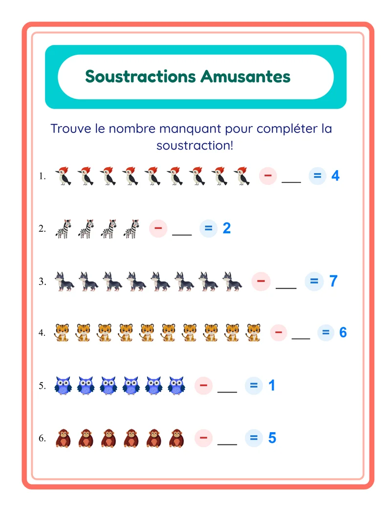 Fiches de soustraction