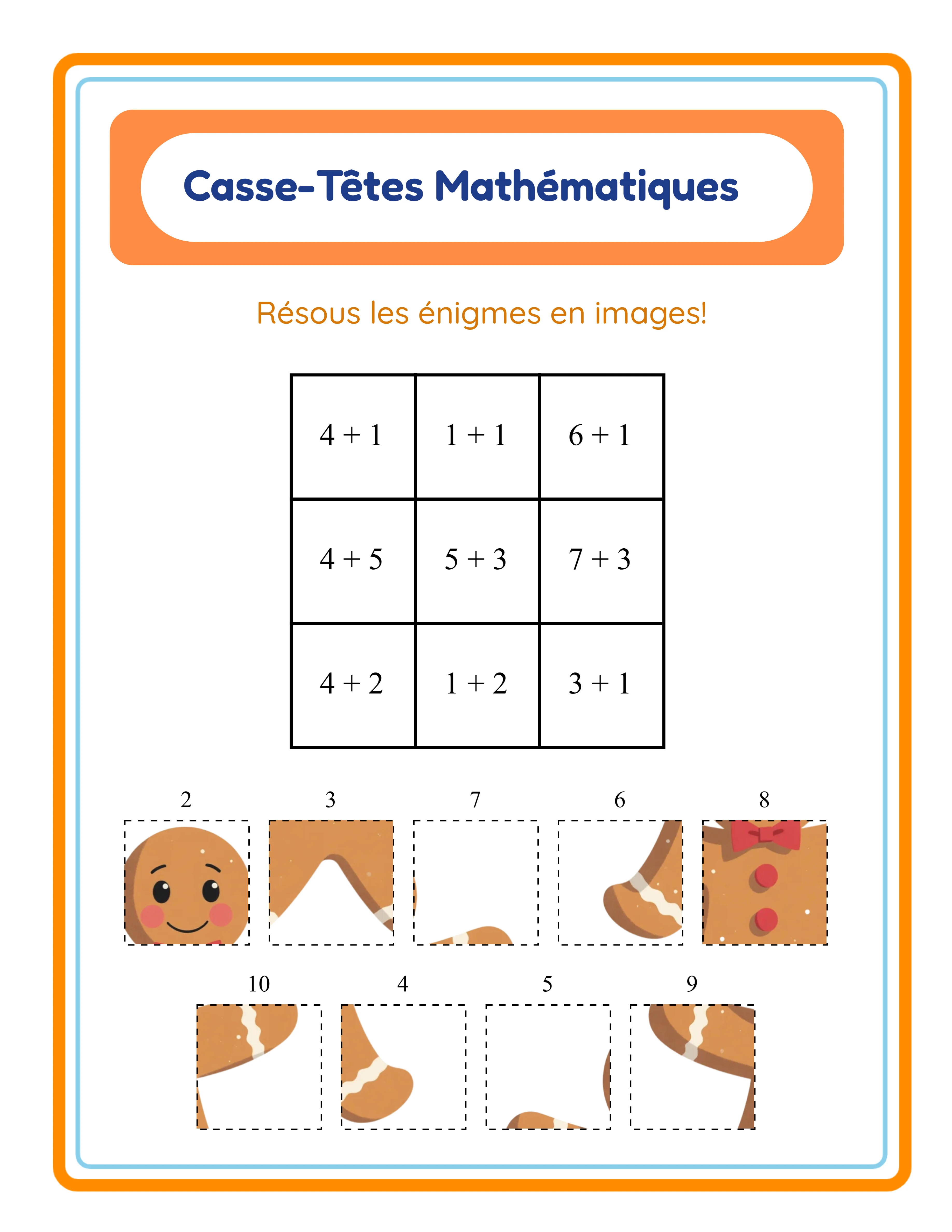 Fiche de puzzle maths avec grille 4×4 en opérations mixtes et thème véhicules