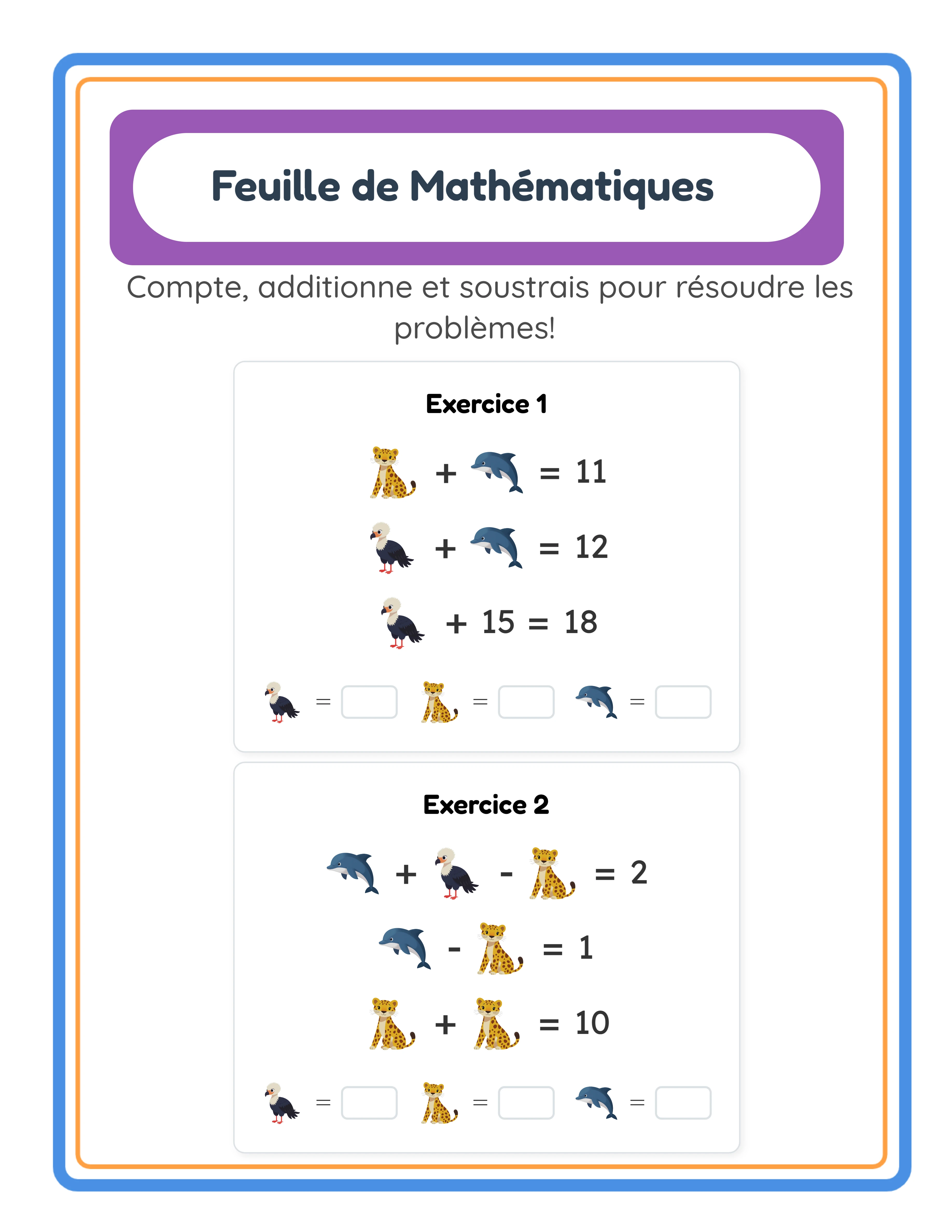 Puzzle algébrique Très Facile avec deux symboles-images et des équations en addition uniquement