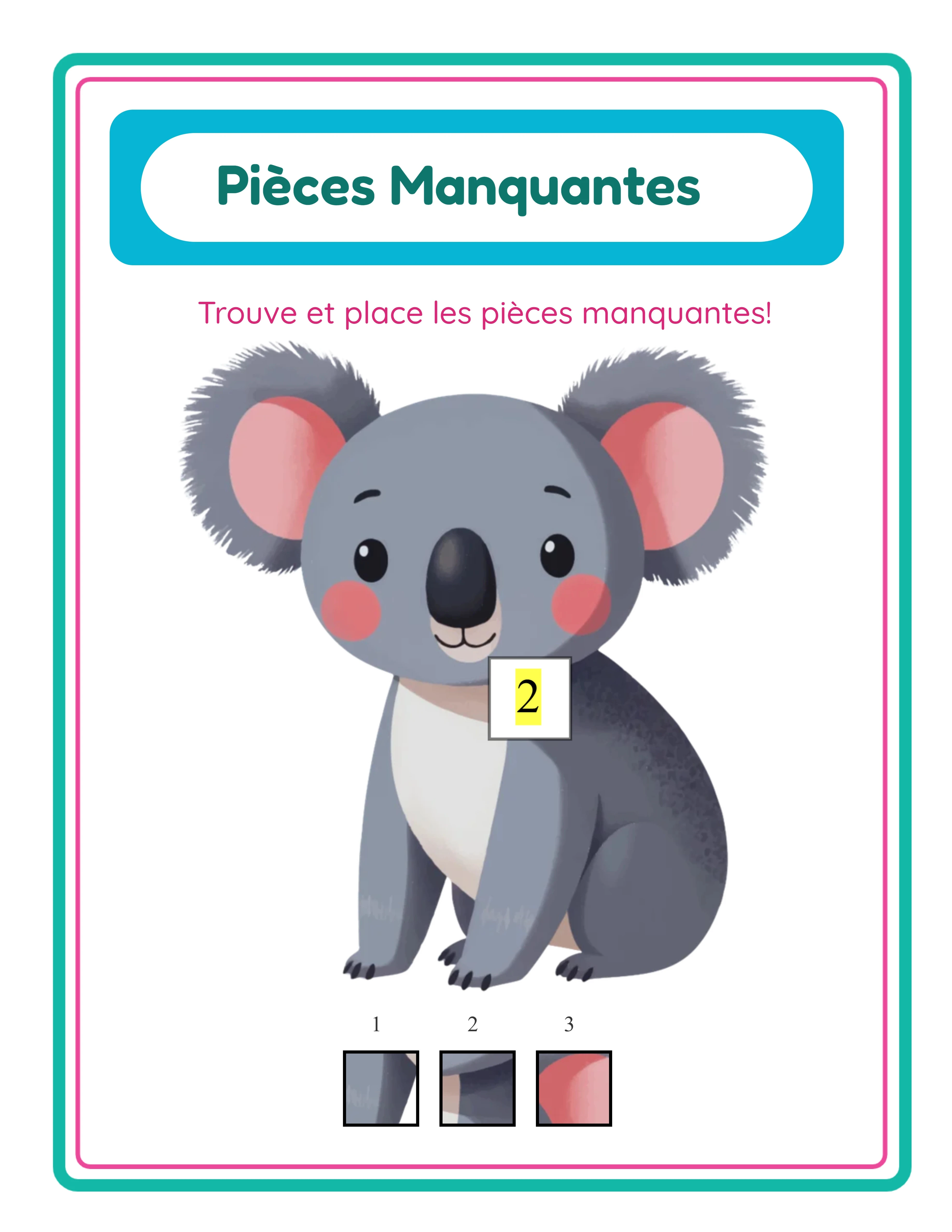 Corrigé du puzzle pièces manquantes avec des numéros surlignés en jaune dans chaque trou