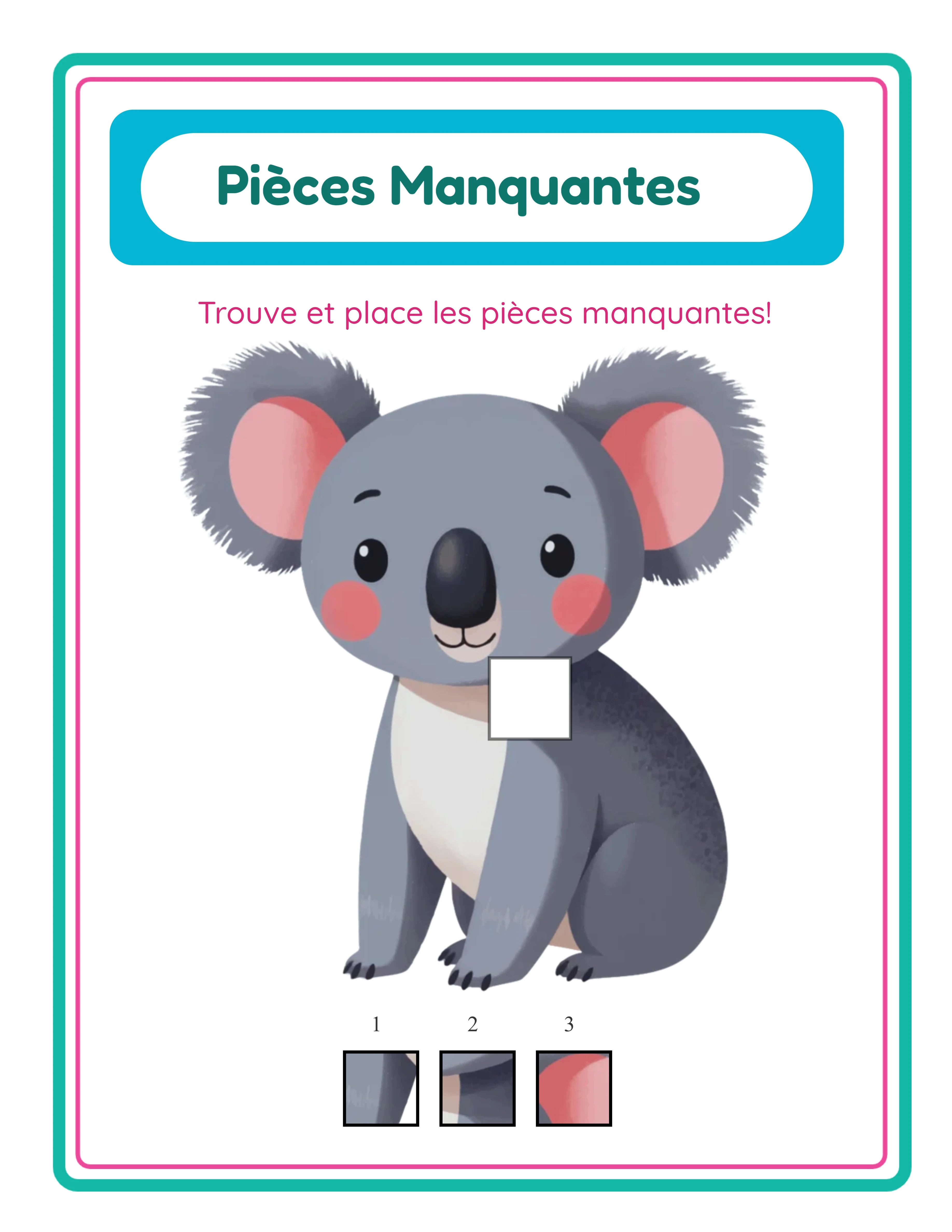 Puzzle de pièces manquantes avec des trous carrés découpés dans une illustration colorée