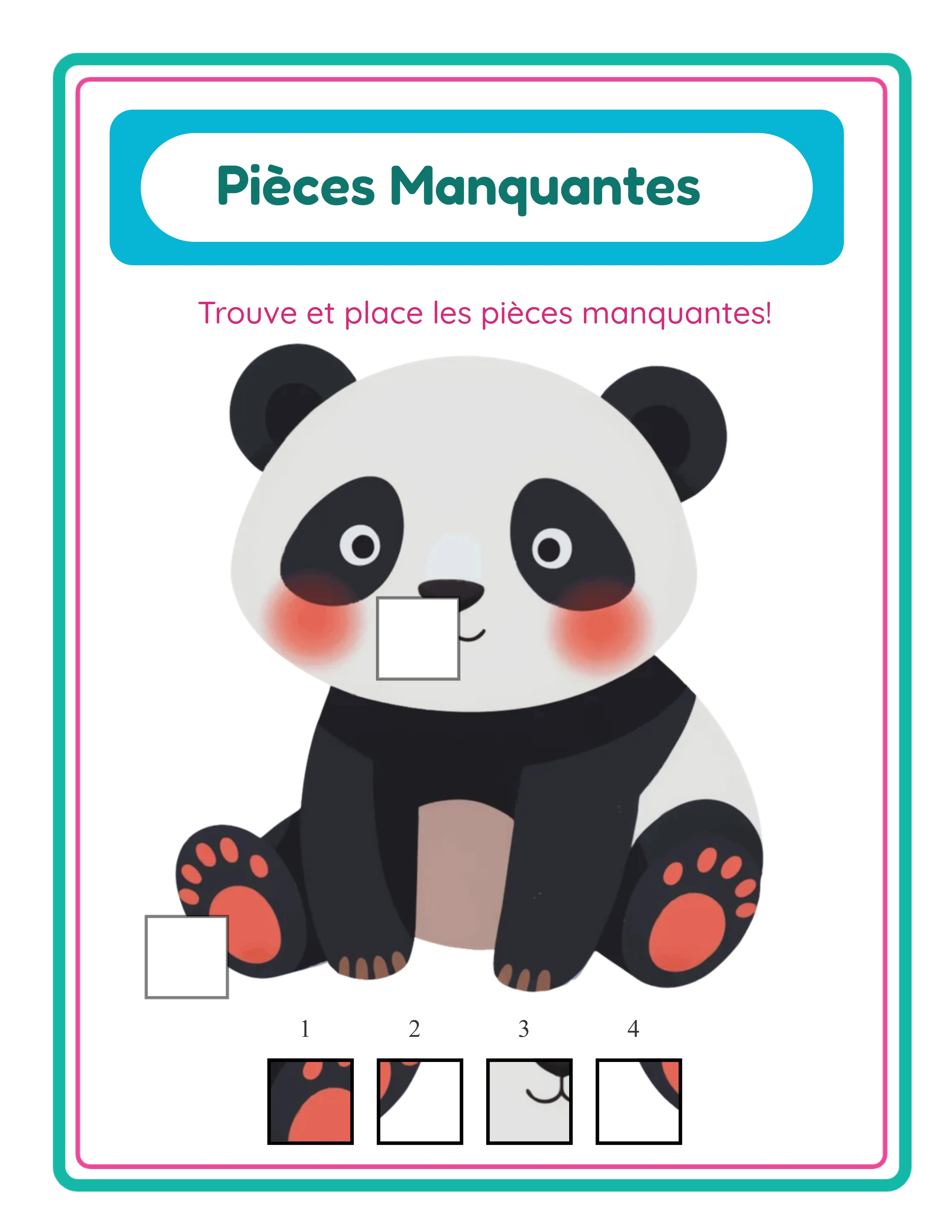 Puzzle de pièces manquantes avec des trous et des options de réponse numérotées