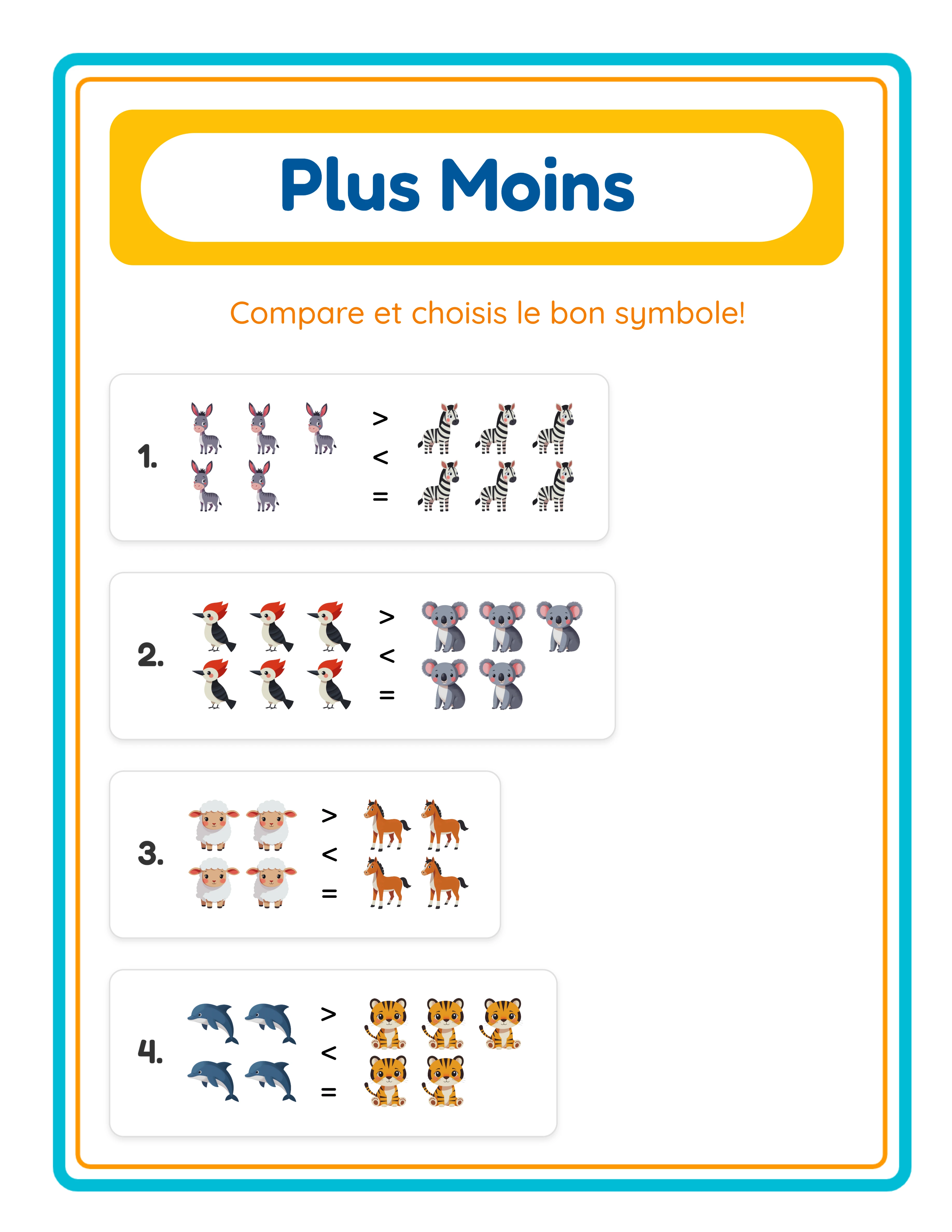 Fiche plus-moins en vedette — activité de comparaison colorée