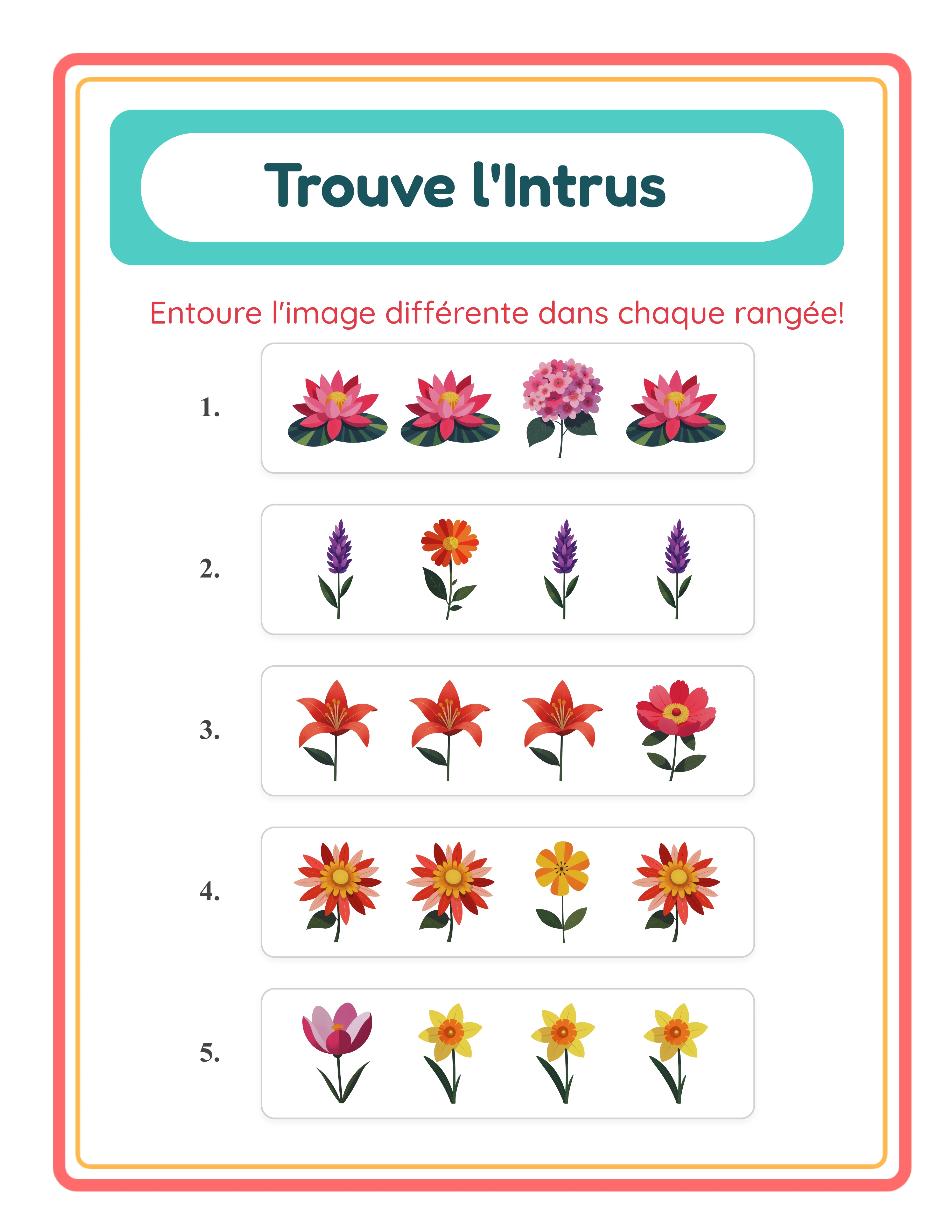 L'intrus en vedette — activité de réflexion colorée