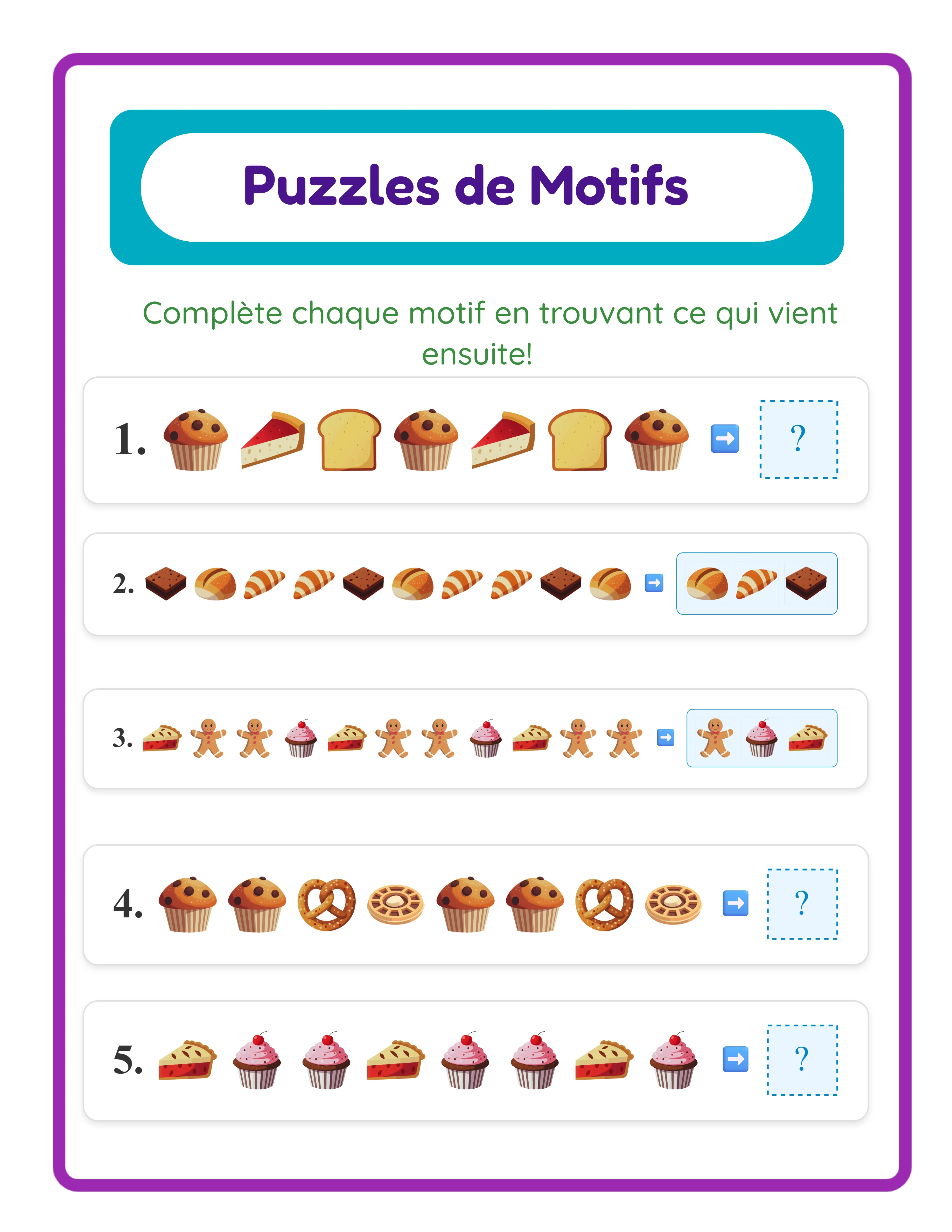 Reconnaître et continuer les motifs — Fiche exemple 2