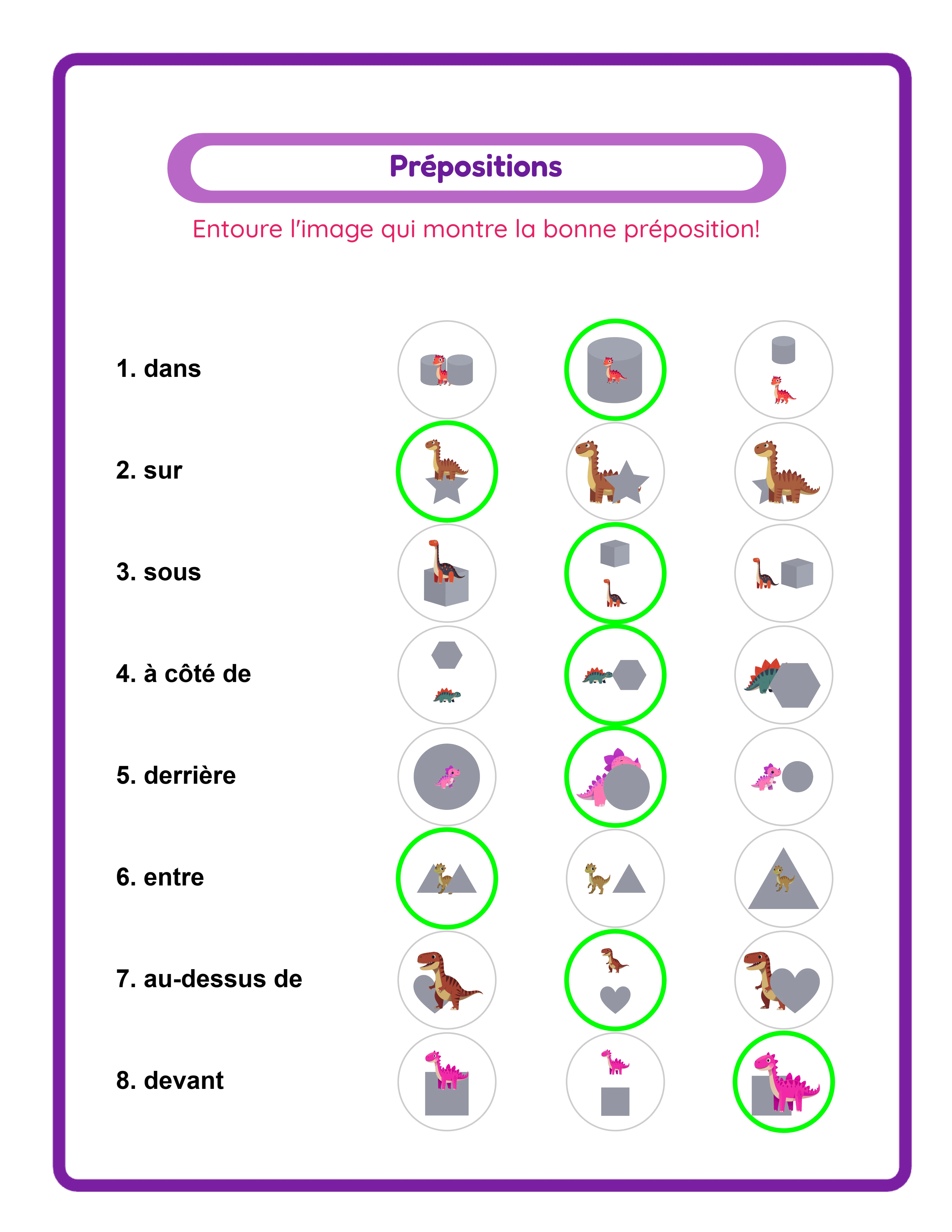 Fiche de prépositions — images thématiques