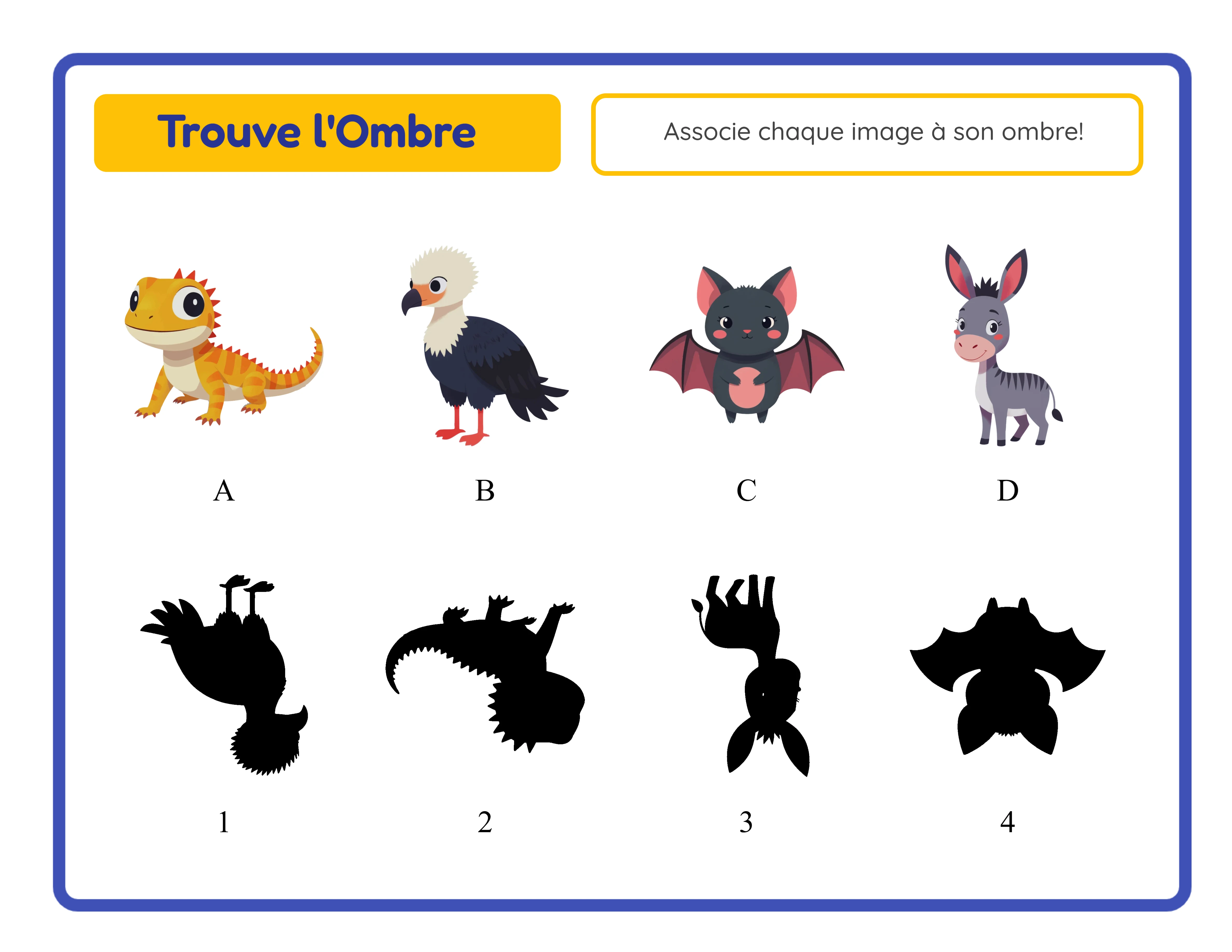Fiche de discrimination visuelle avec appariement de silhouettes et tracé de lignes