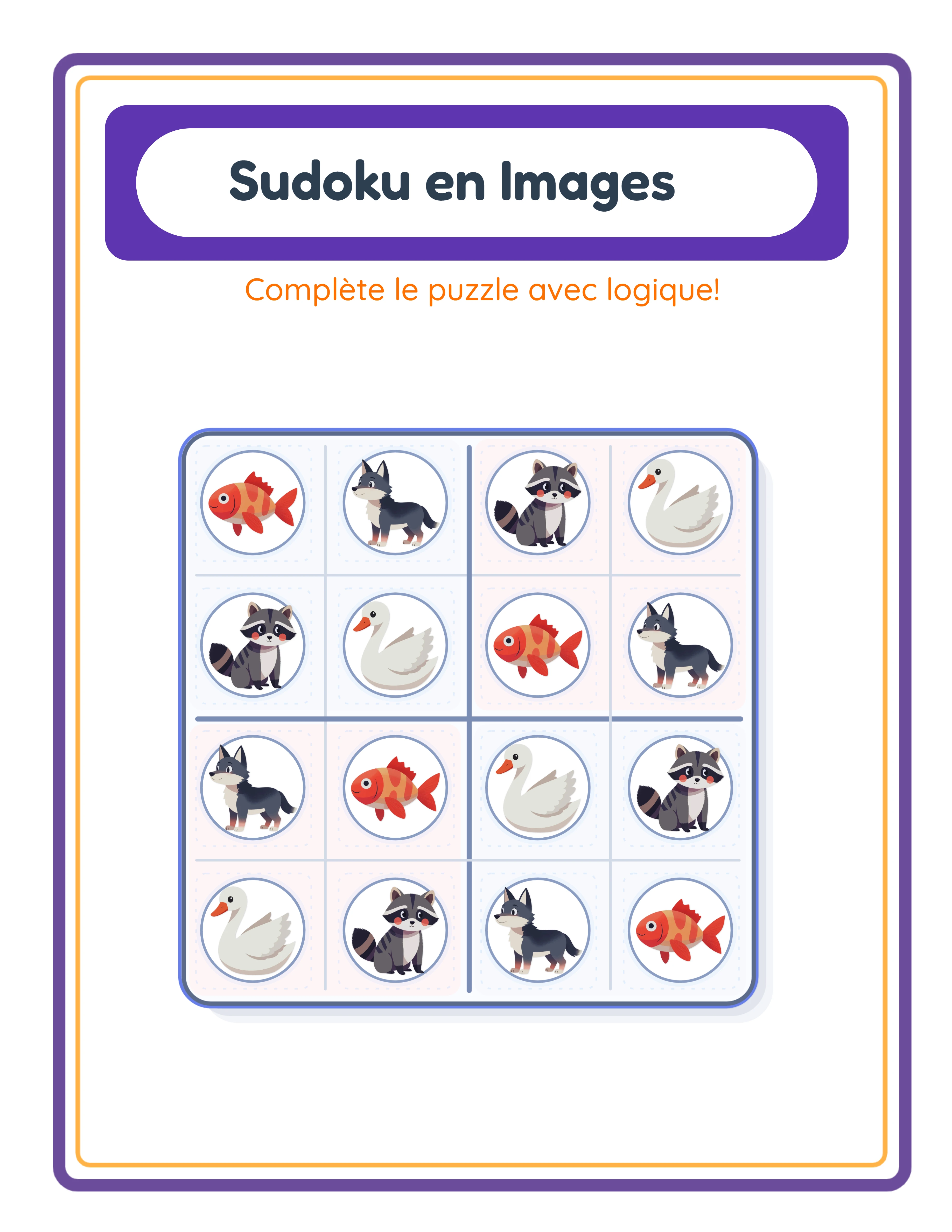 Corrigé du sudoku en images montrant la grille 4×4 complète remplie avec les 16 cases remplies