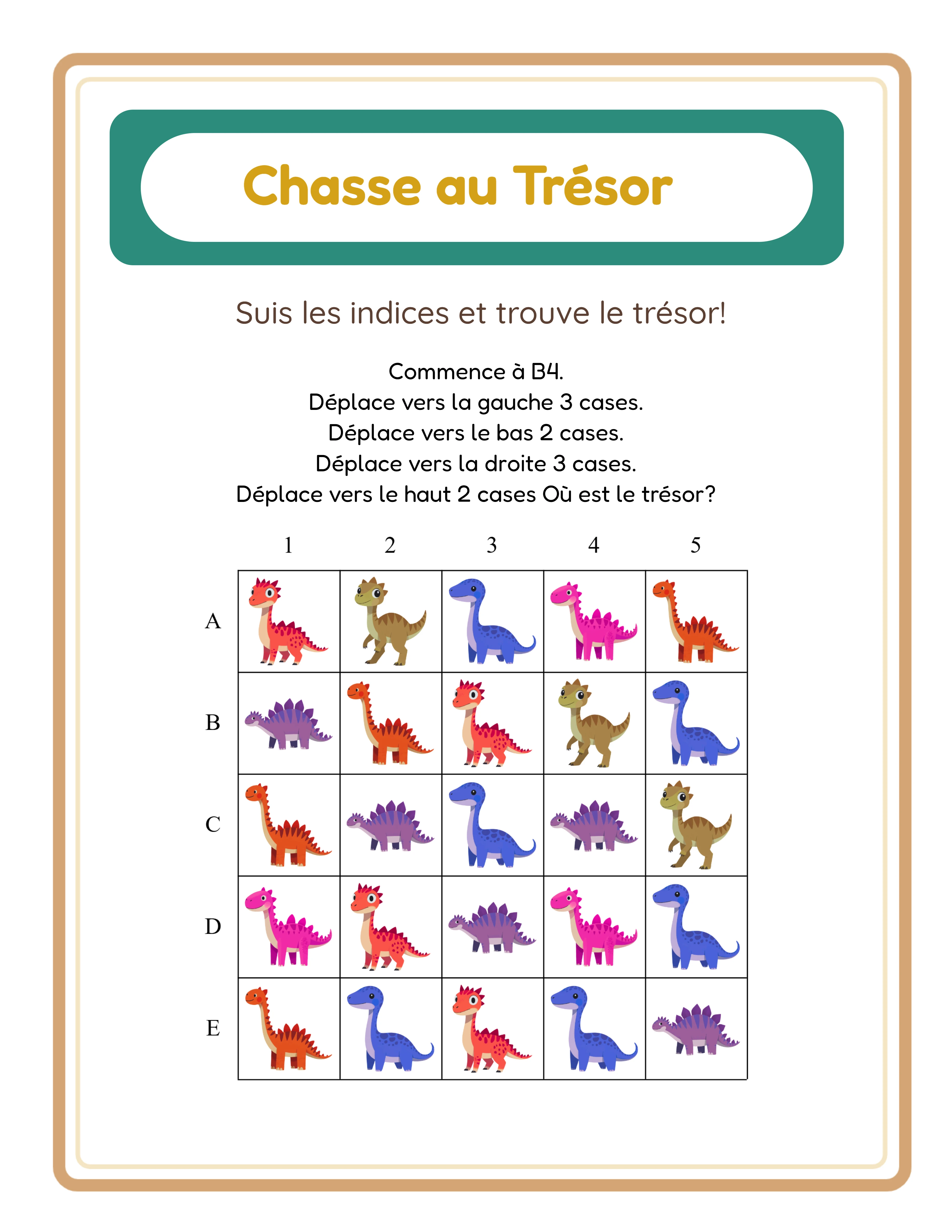 Puzzle chasse au trésor avec indices en directions cardinales nord, sud, est et ouest