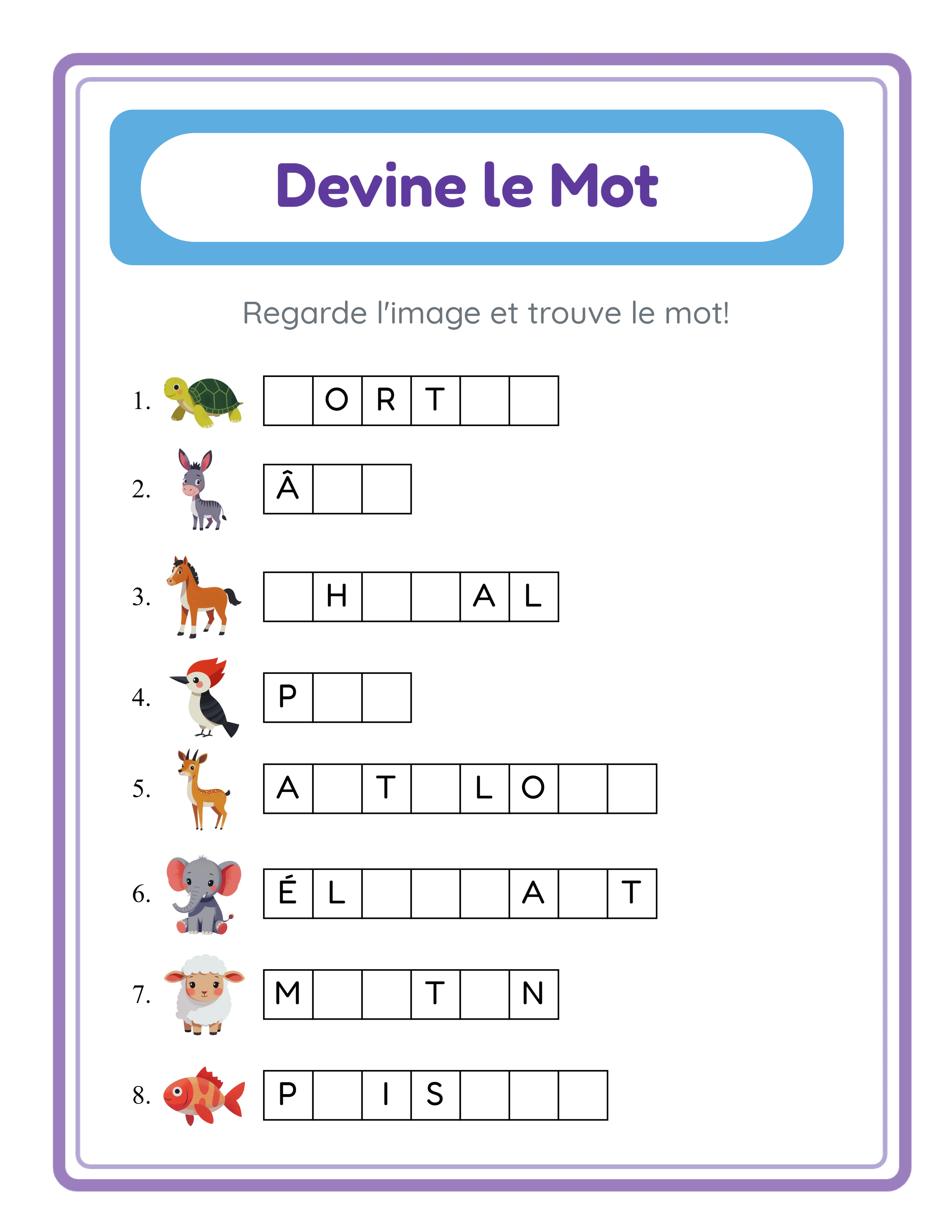 Fiche Devine le mot professionnelle