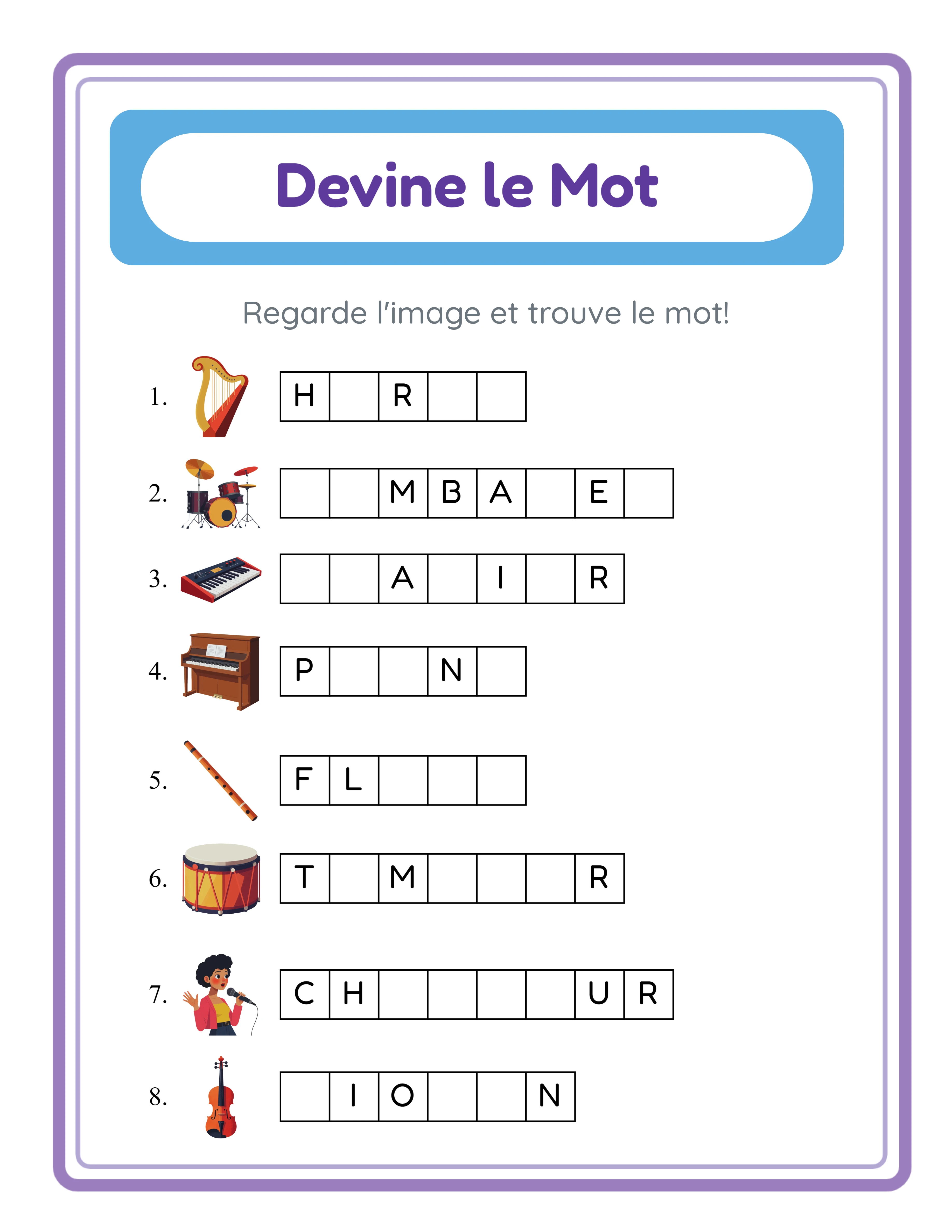 Devinettes de mots avec indices en images — Fiche exemple 2