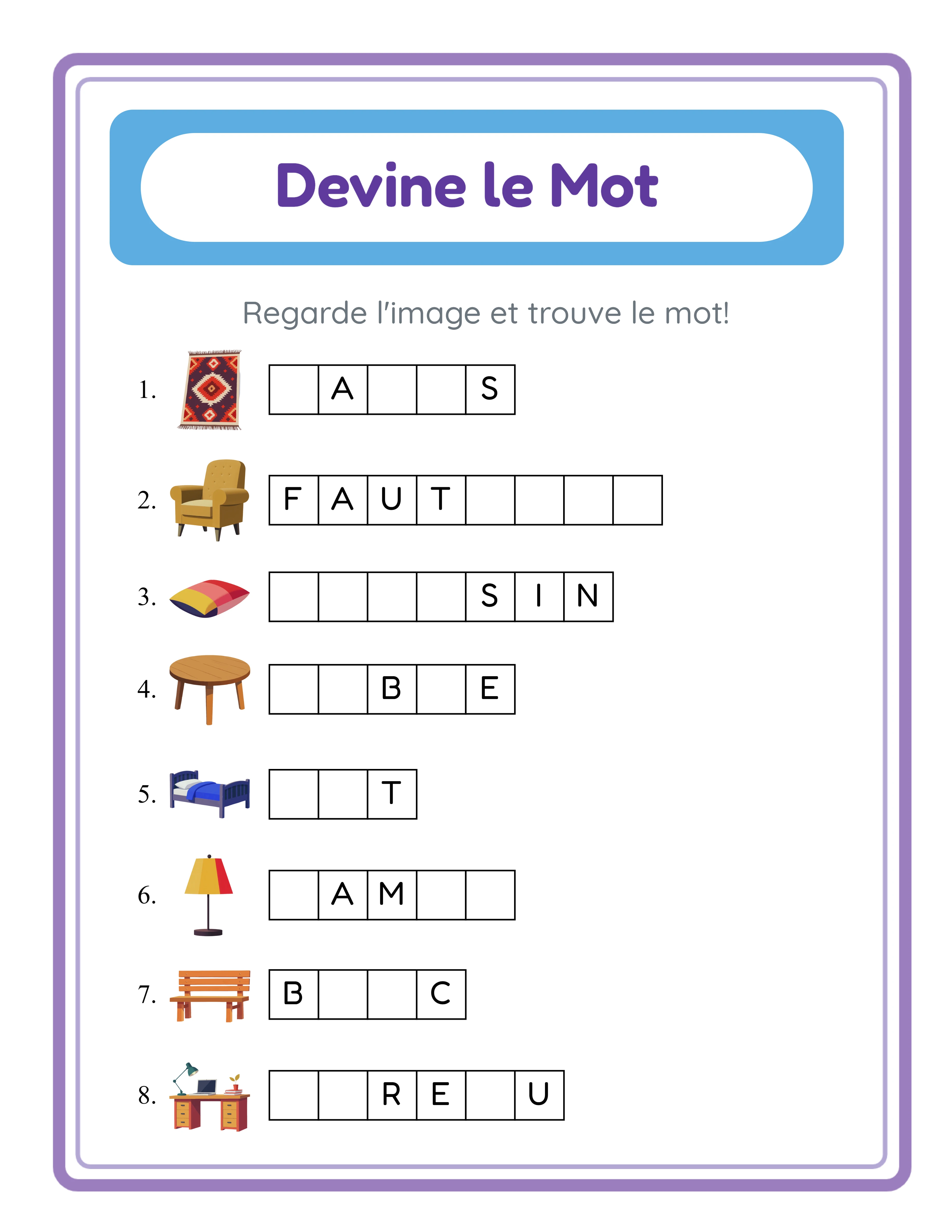 Fiche mot à deviner professionnelle