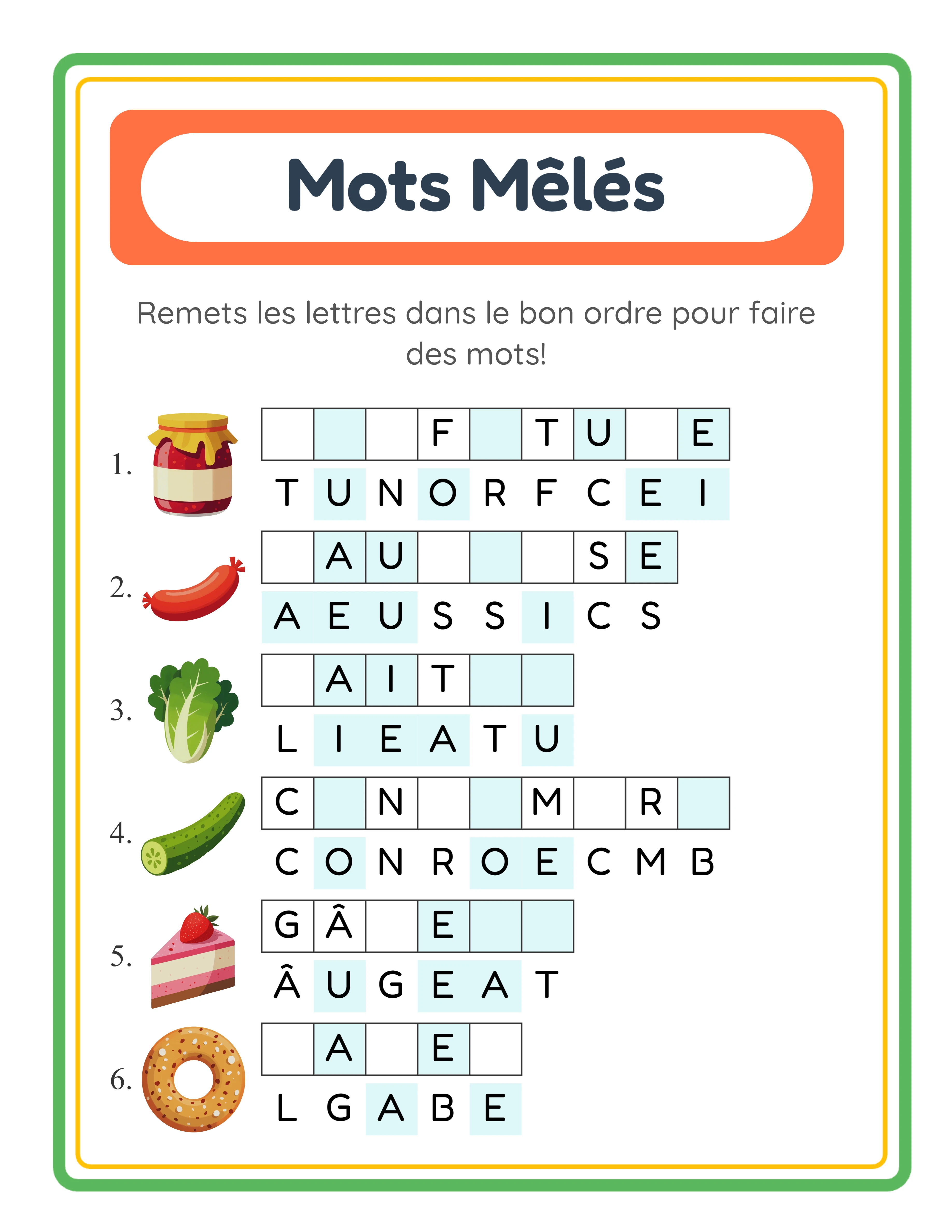 Fiche Lettres mélangées professionnelle
