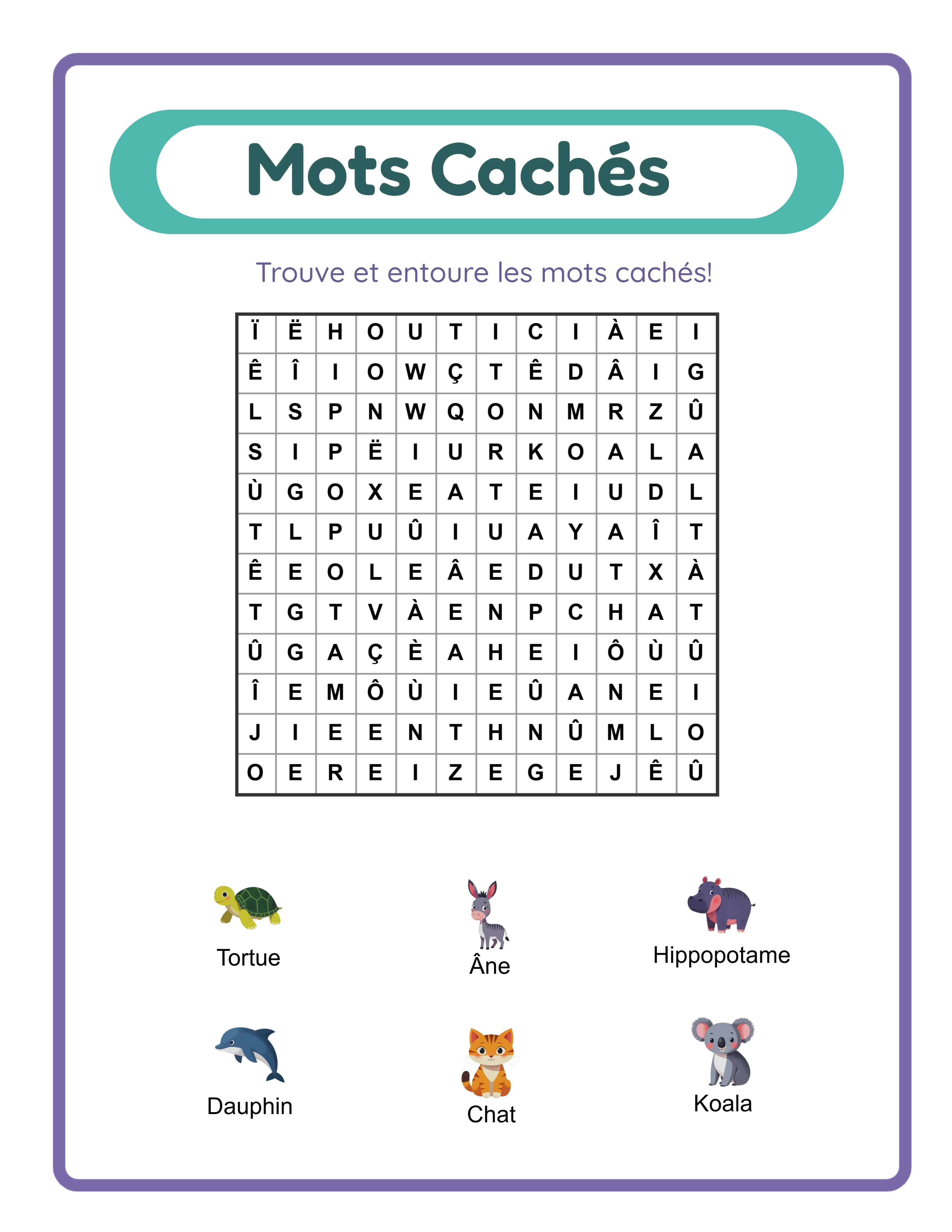 Puzzles de mots cachés montrant les produits imprimables de la catégorie Lettres et Mots pour les boutiques Etsy